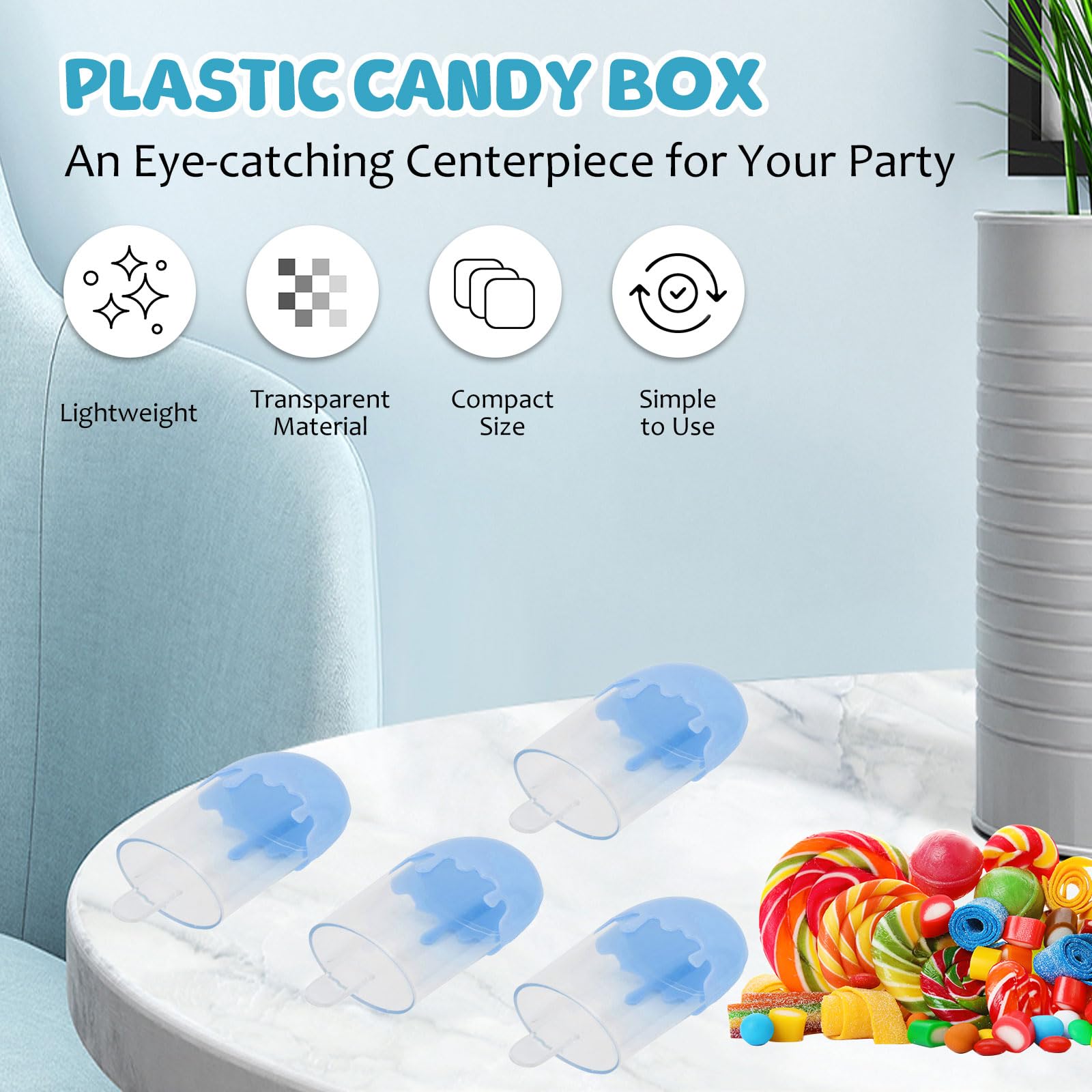 12Pcs Reusable Plastic Candy Storage Containers - Ice Cream Shaped Candy Jars for Treats, Party Favors & Wedding Supplies (4.3x2.0in, Blue) | Perfect for Birthday Parties, Baby Showers & Holiday Gift Packaging