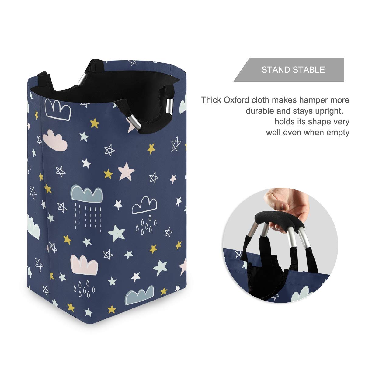 Vikko Foldable Kids Laundry Basket - Cute Star Cloud Moon Design, Blue Clothes Hamper Organizer for Toys, Books & Bedroom Storage | Perfect for Nursery, Playroom & Dorm Organization