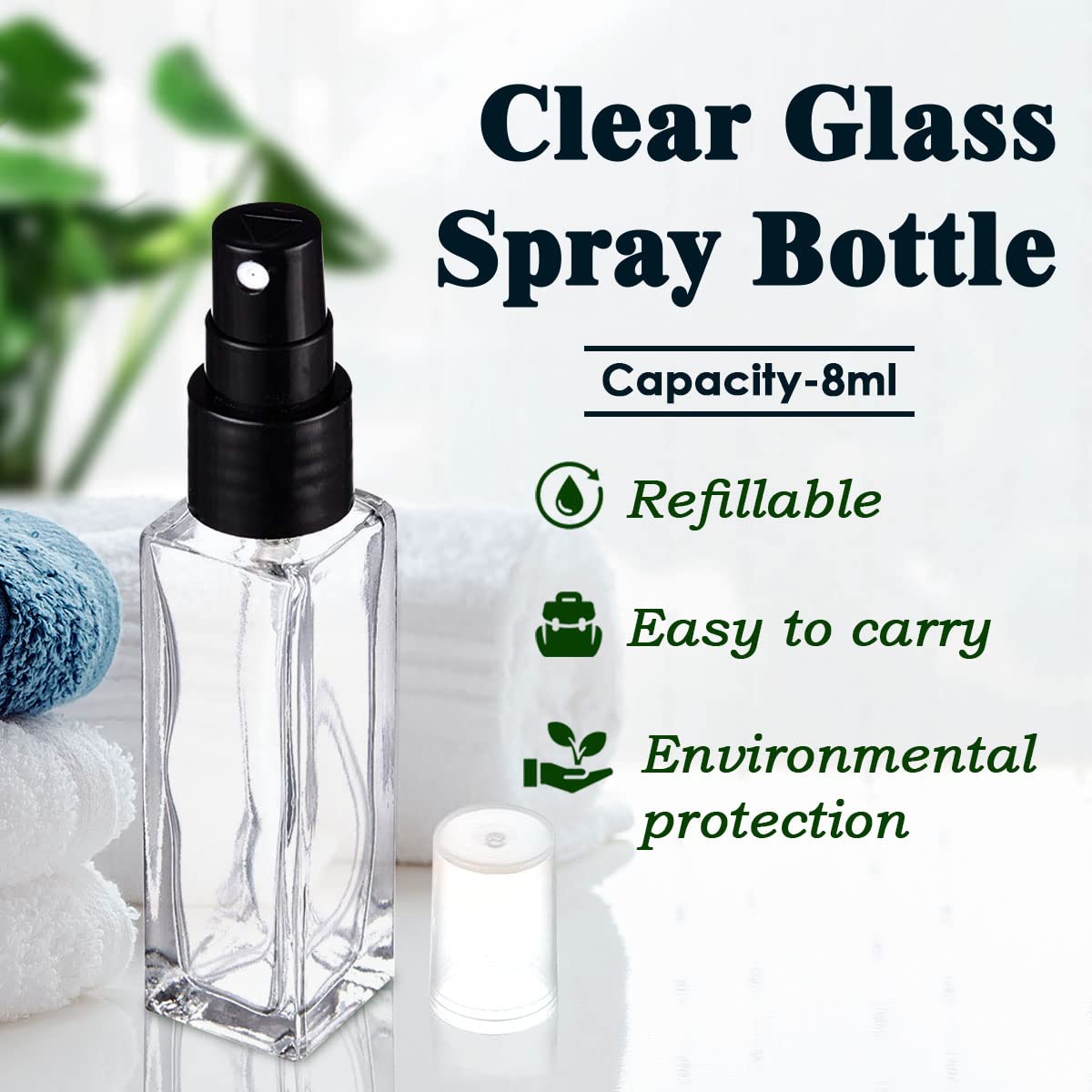 Refillable Clear Glass Perfume Bottles with Spray Pump - 8ml (3 Pack) for Essential Oils, Aromatic Water & Fragrance Blends | Perfect for Travel, Home & DIY Perfume Making