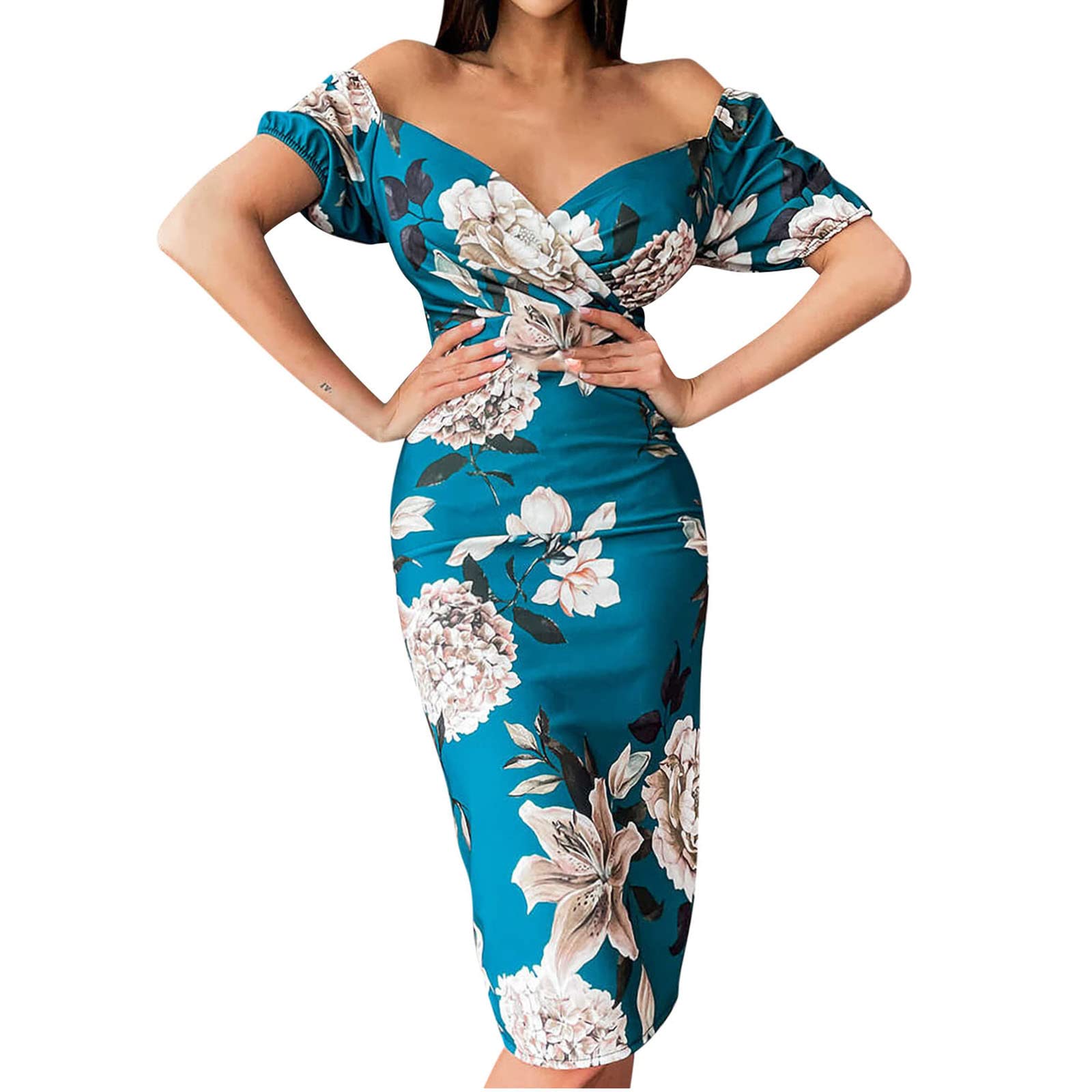 Women's Sexy V-Neck Short Sleeve Sundress - Beach Party Club Dress with Side Slit | Casual Summer Dress for Vacation, Poolside & Night Out