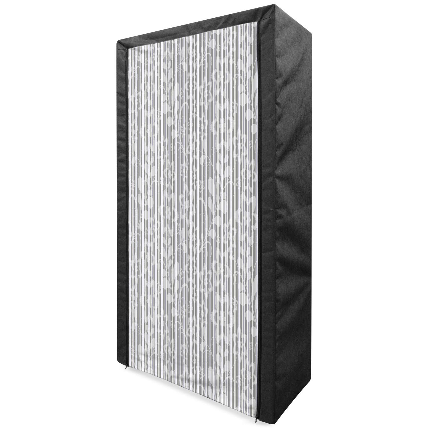 Ambesonne Grey and White Portable Fabric Wardrobe with Floral Petals Pattern - 33.5