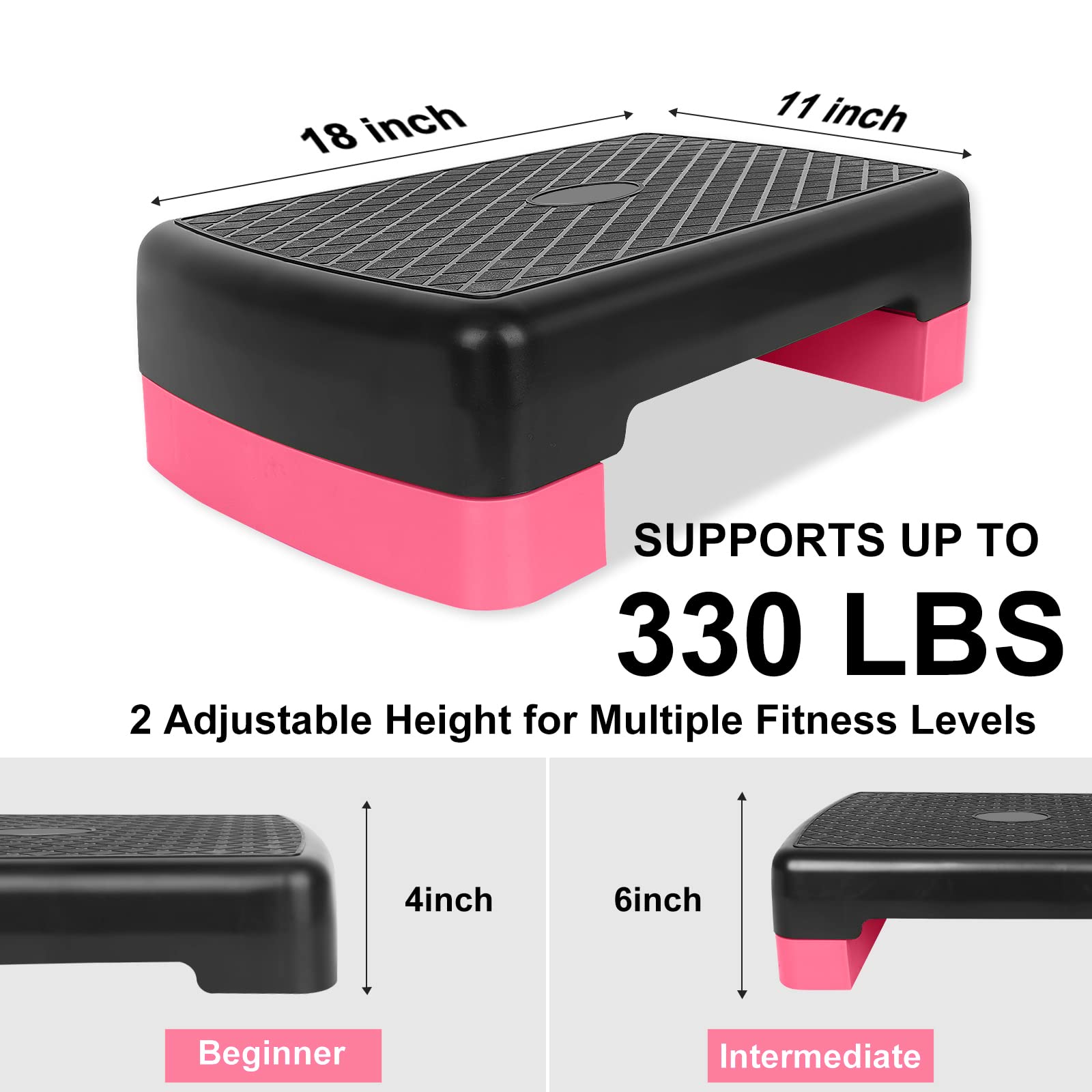 Adjustable 4-6 Inch Aerobic Step Platform with 2 Risers - Home Gym Equipment for Cardio, Step Training & Workouts - Perfect for Fitness Classes, HIIT & Home Exercise