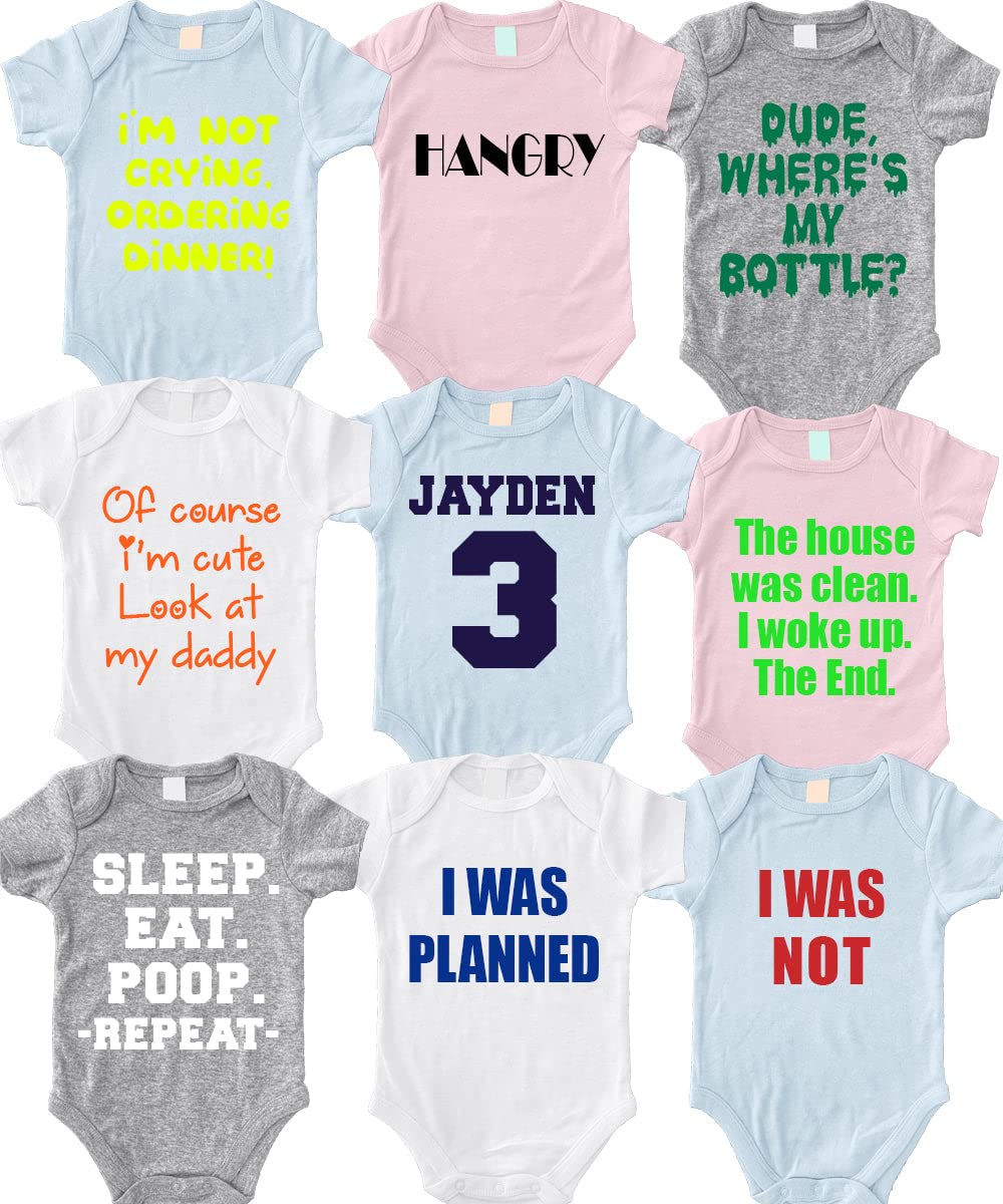 Custom Printed Baby Short Sleeve Bodysuits - Ultra Soft 100% Cotton Onesies for Boys & Girls - Personalized Name/Text - Perfect for Birthday, Photo Shoots & Everyday Wear