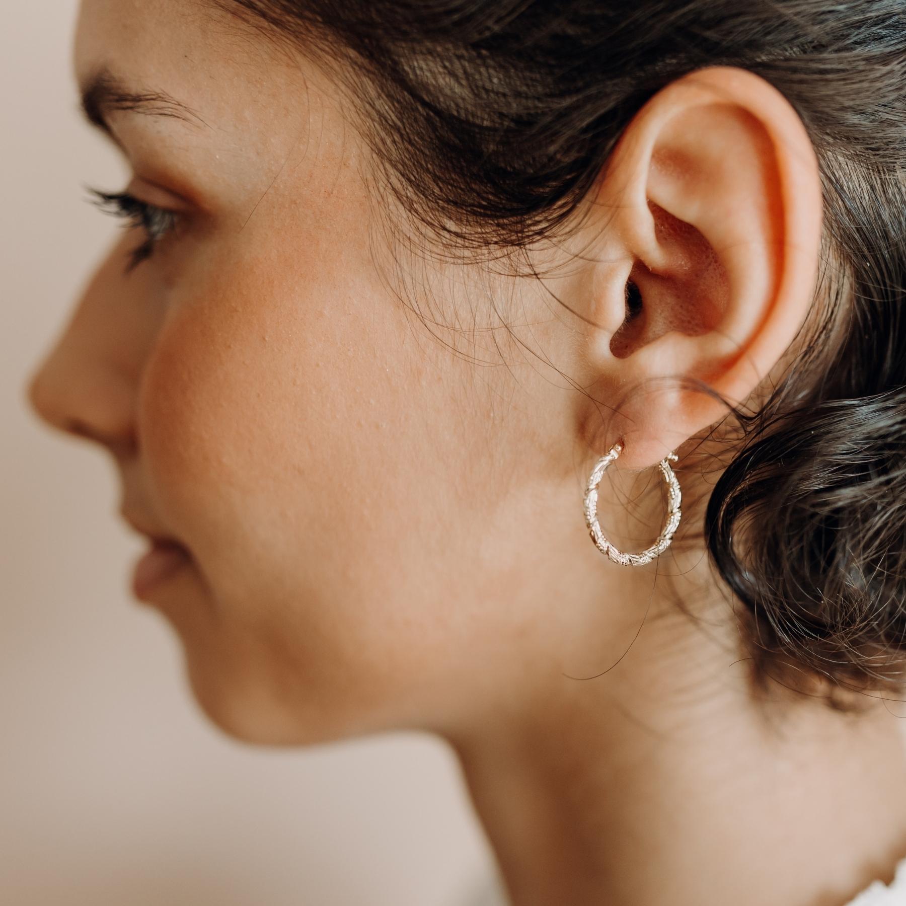 Sterling Silver Engraved Creole Earrings - Elegant Handcrafted Jewelry for Women, Perfect for Weddings, Parties & Everyday Wear
