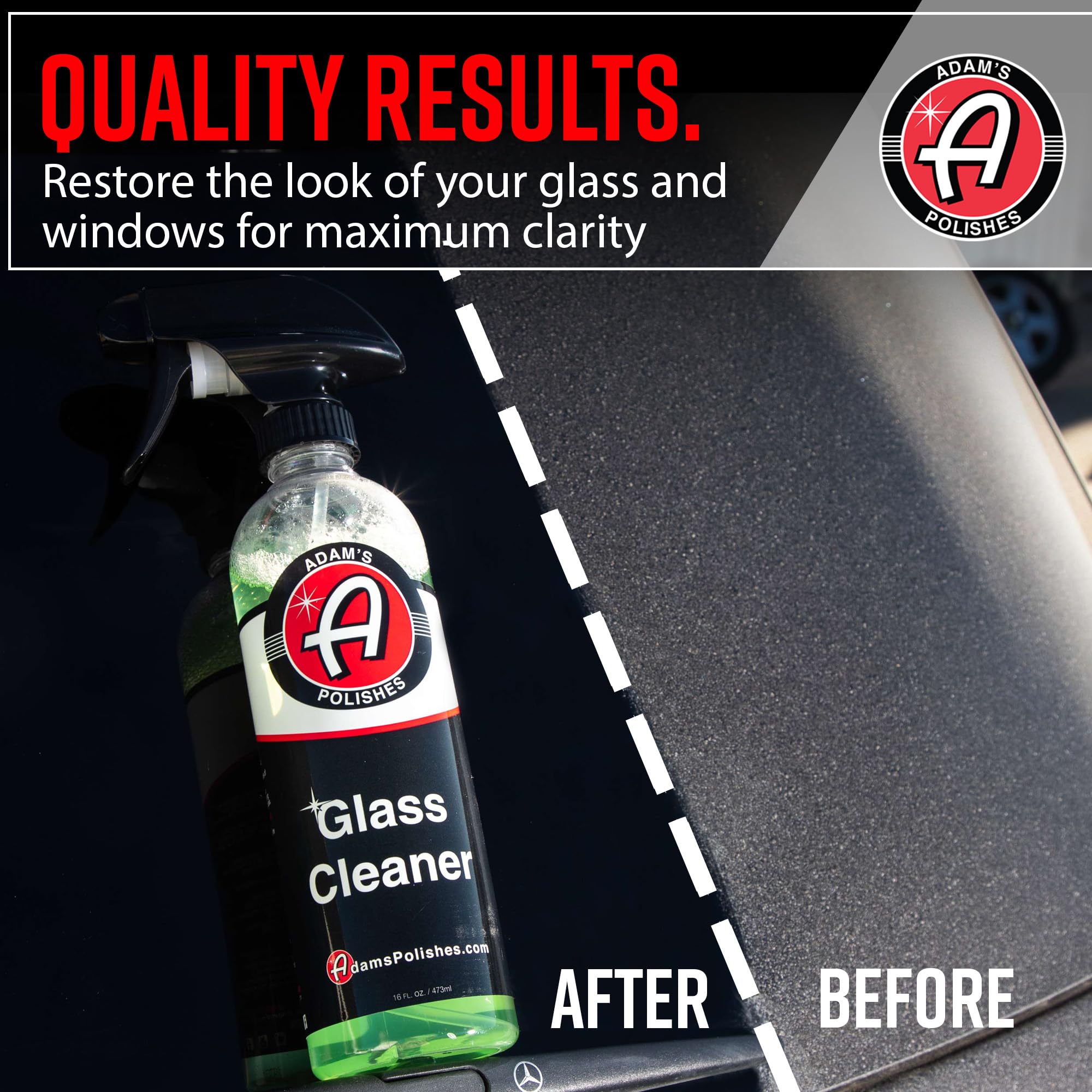 Adam's Polishes Premium Glass Cleaner - All-Natural Streak-Free Formula for Car Windows, Windshields & Mirrors | Safe for Tinted & Non-Tinted Glass | Won’t Strip Wax or Paint Protection | Perfect for Car Detailing, Auto Wash & Home Glass Cleaning