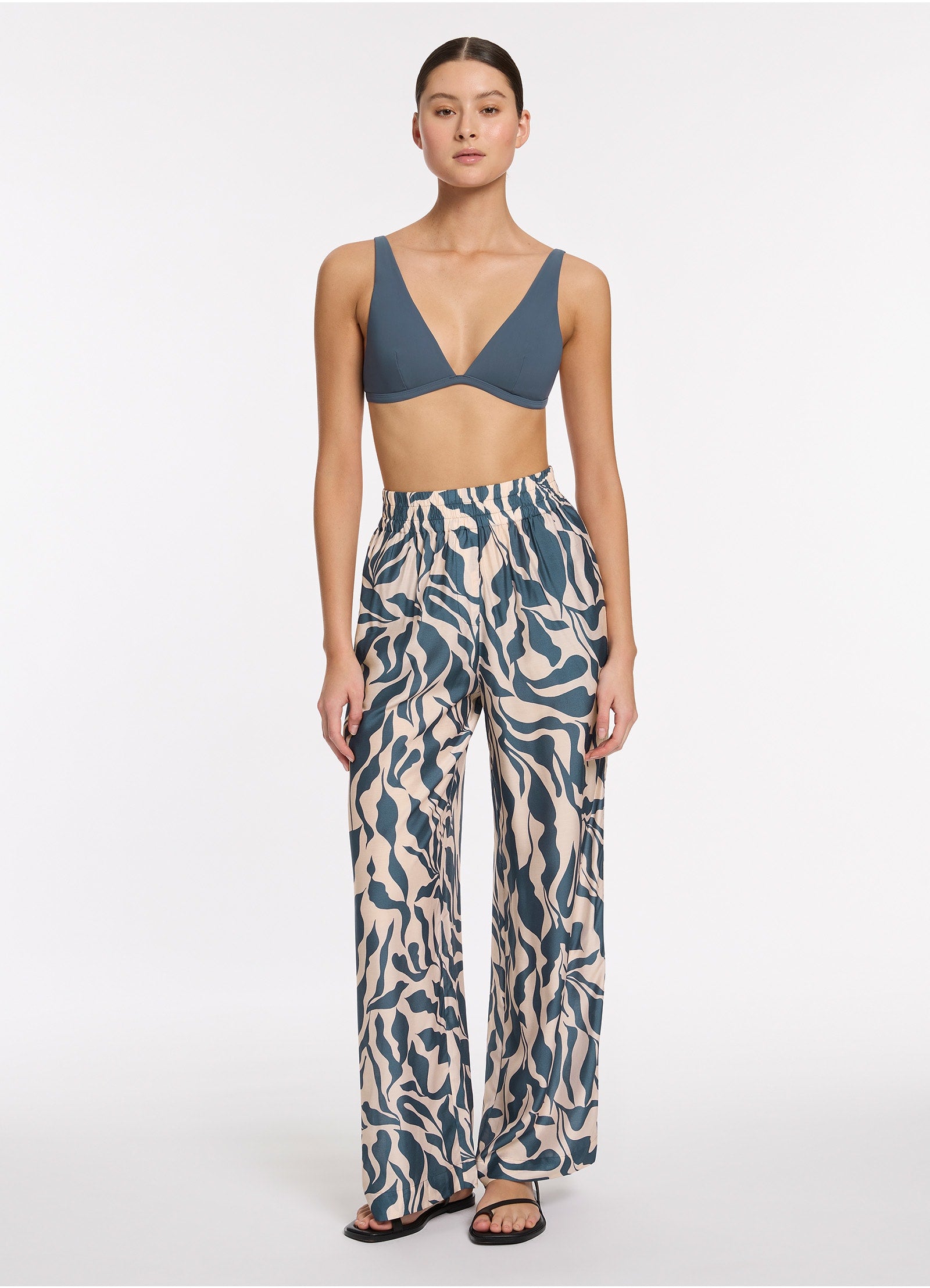 Sereno Wide Leg Pants for Women - Soft & Comfortable High Waist Trousers in Steel Blue | Perfect for Office, Casual Wear & Travel