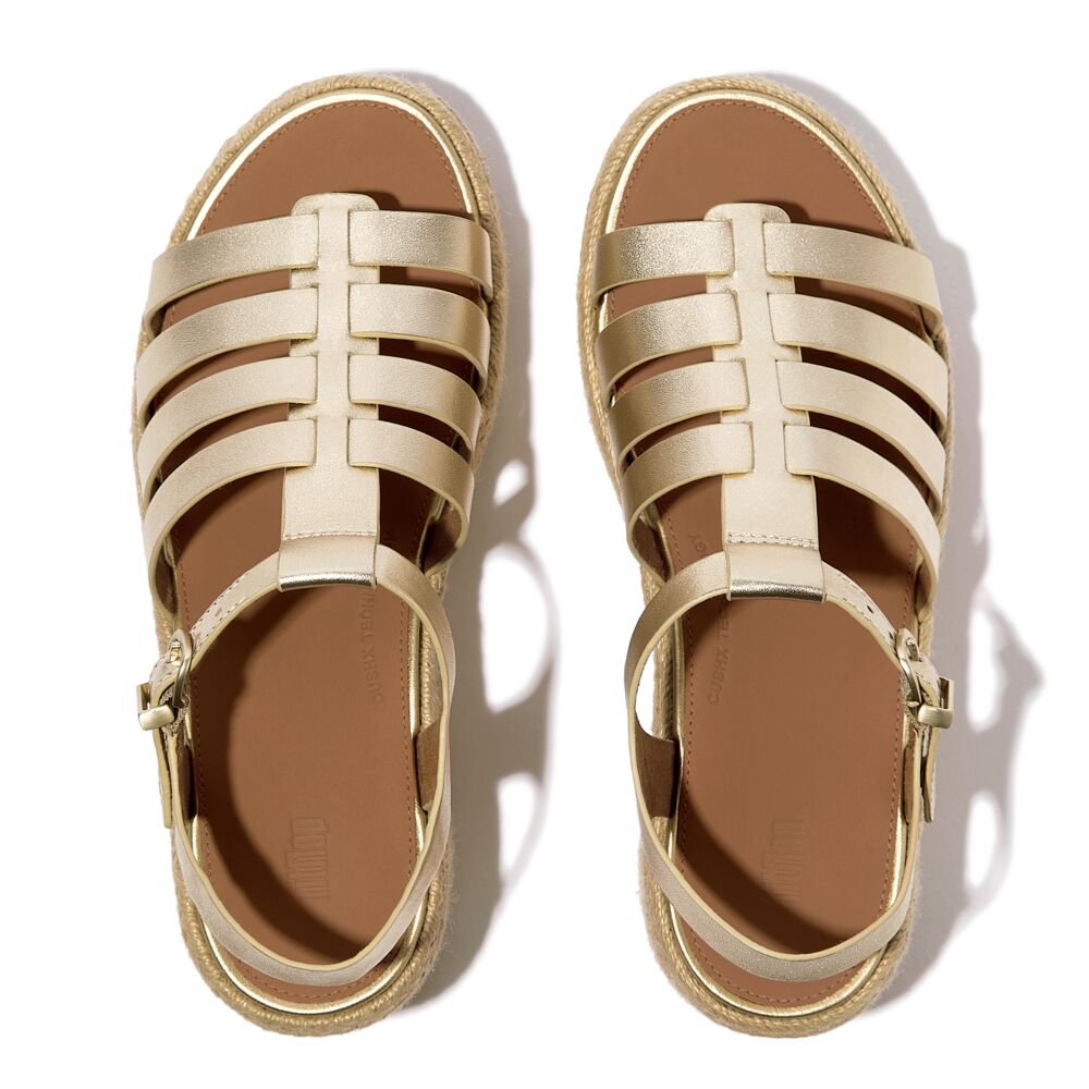 FitFlop Platform Espadrille Leather Wedge Sandals for Women - Comfortable Fisherman Style Summer Shoes with Arch Support | Perfect for Beach, Vacation, and Casual Outings