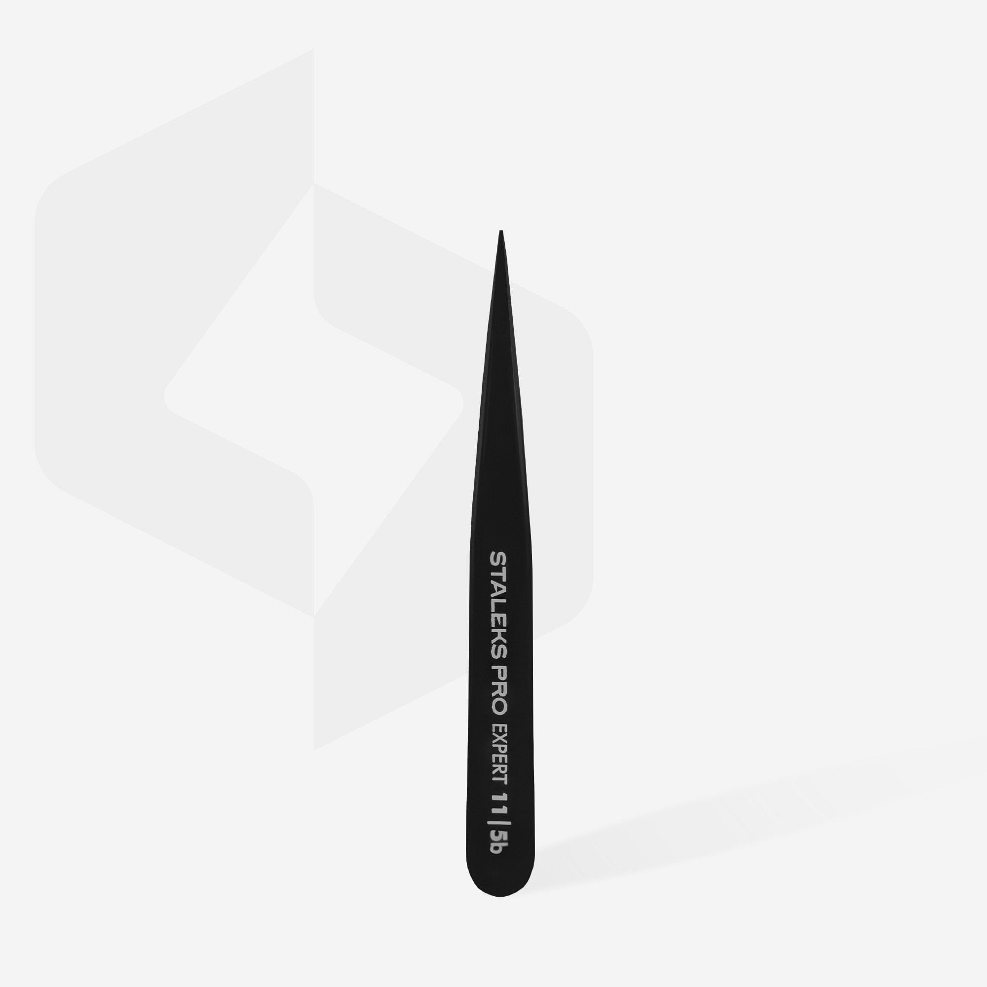 Staleks Expert 11 Eyebrow Tweezers - Pointed Tip, Black - Precise Hair Removal for Salon & Home Use
