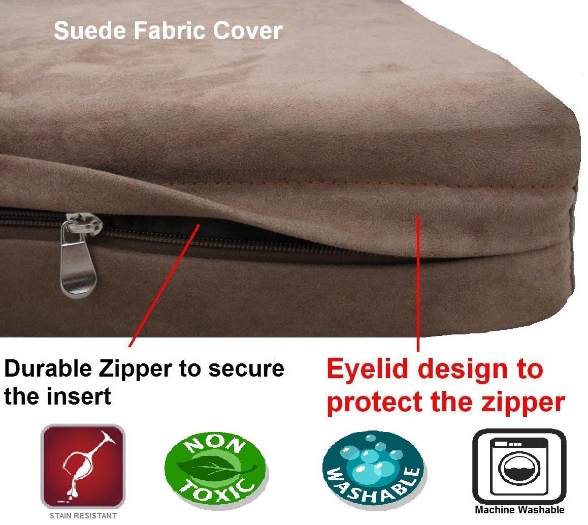 XL Durable Waterproof Dog Bed with Orthopedic Gel Cooling Memory Foam - Comfortable Pet Bed for Medium to Large Dogs, Microsuede Brown 40