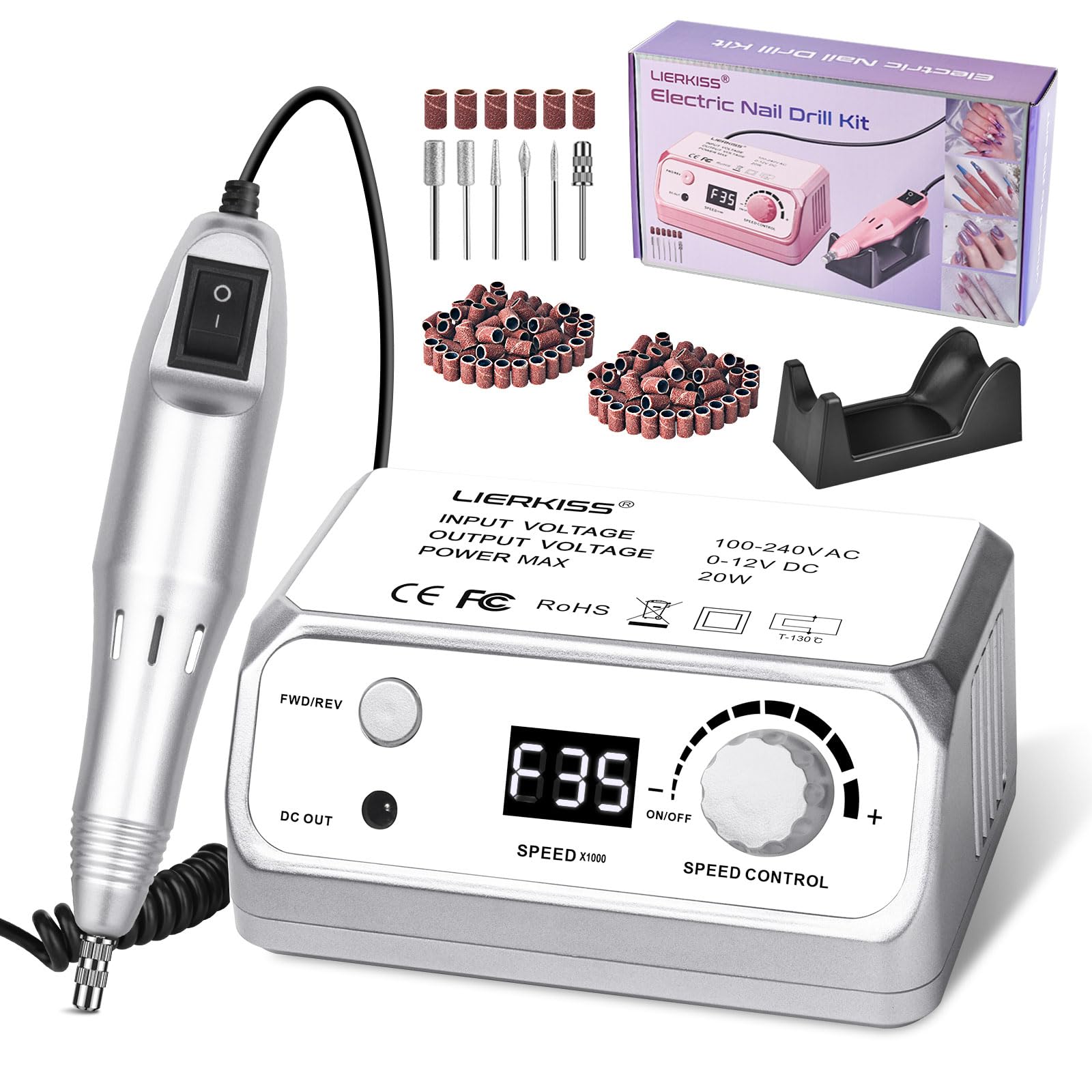 Professional 35000RPM Electric Nail Drill Kit with 100pcs Sanding Bands & Bits - Acrylic Gel Nail Manicure Pedicure Tool for Salon & Home Use