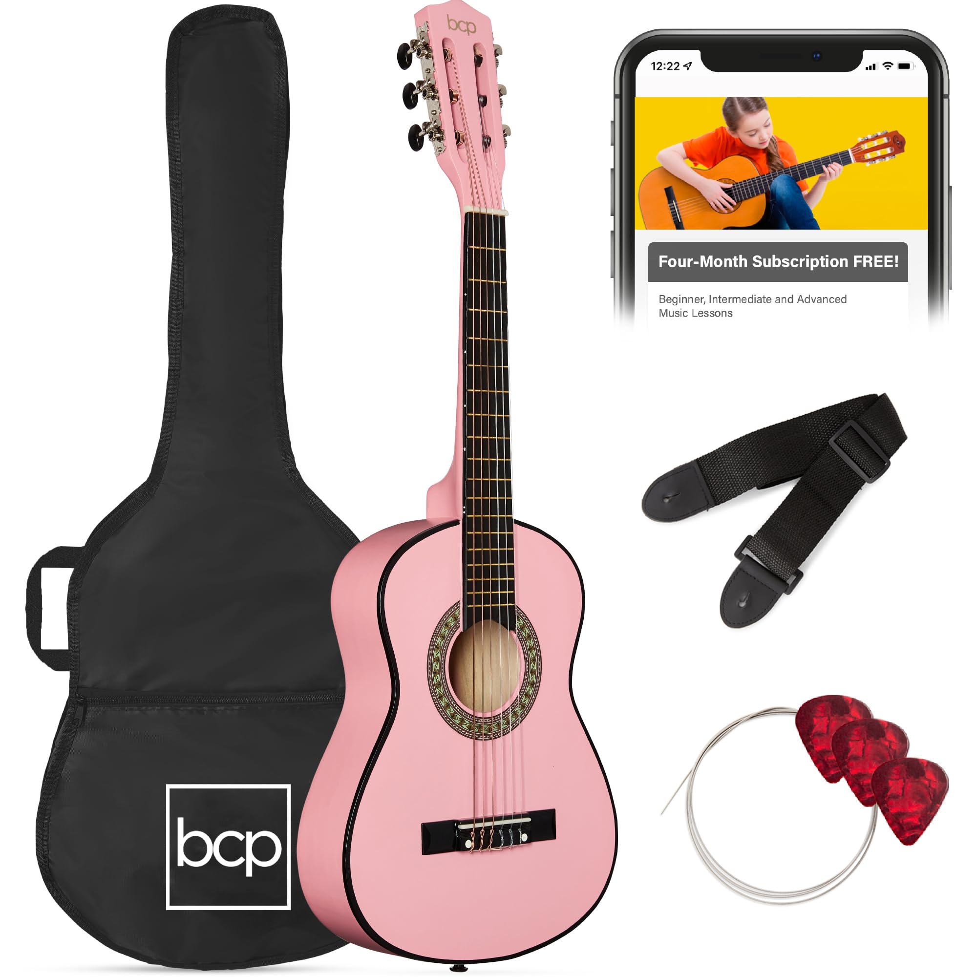 Best Choice Products 30-inch Kids Acoustic Guitar Beginner Starter Kit with Strap, Case, Extra Strings & Rosette Inlay - Pink | Perfect for Kids Music Lessons, Birthday Gifts & Early Childhood Education