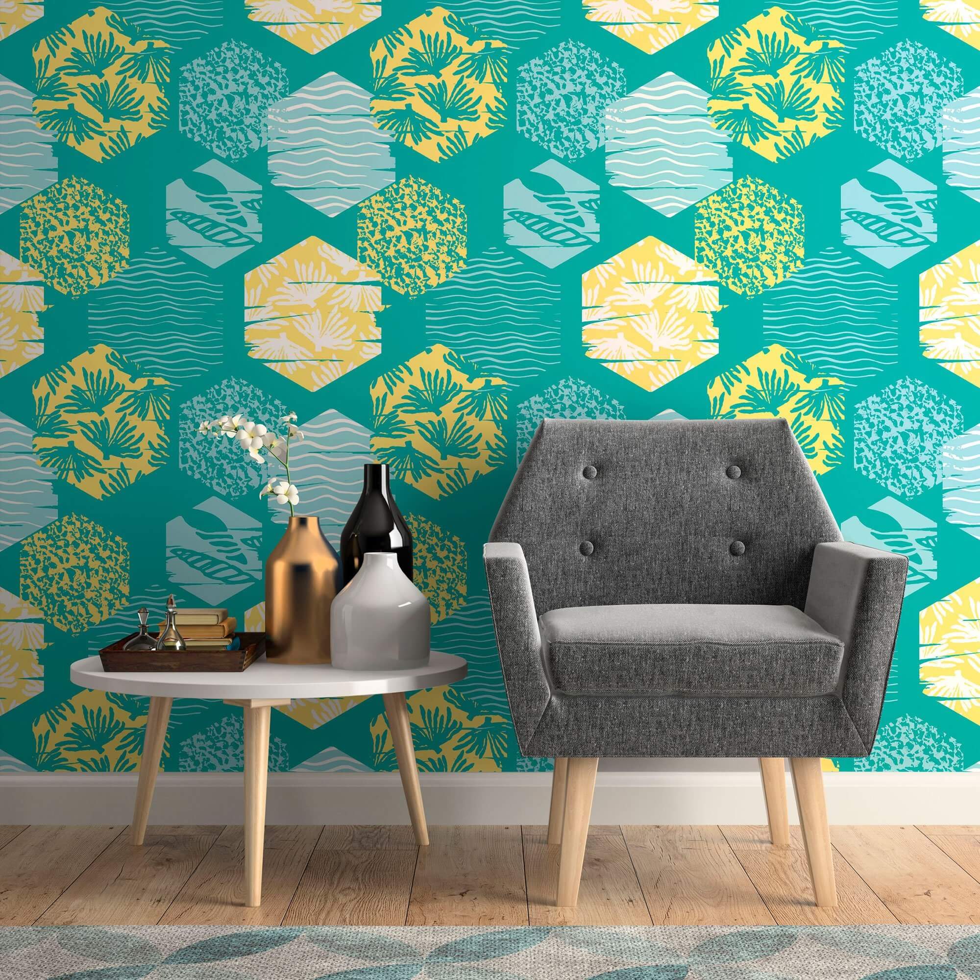 Retro Yellow and Mint Green Peel and Stick Removable Wallpaper for Teens - Self-Adhesive Decorative Wall Covering for Bedroom, Dorm, or Nursery Decor
