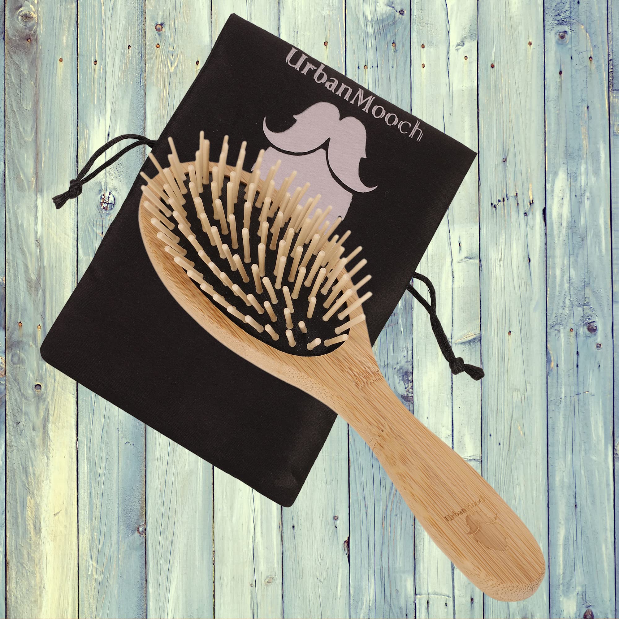 UrbanMooch Bamboo Wooden Hair Brush for Men & Women - Natural Paddle Brush for Curly Hair & Hair Growth | Detangling & Scalp Massage for Healthy Hair | Perfect for Home, Travel & Salon Use