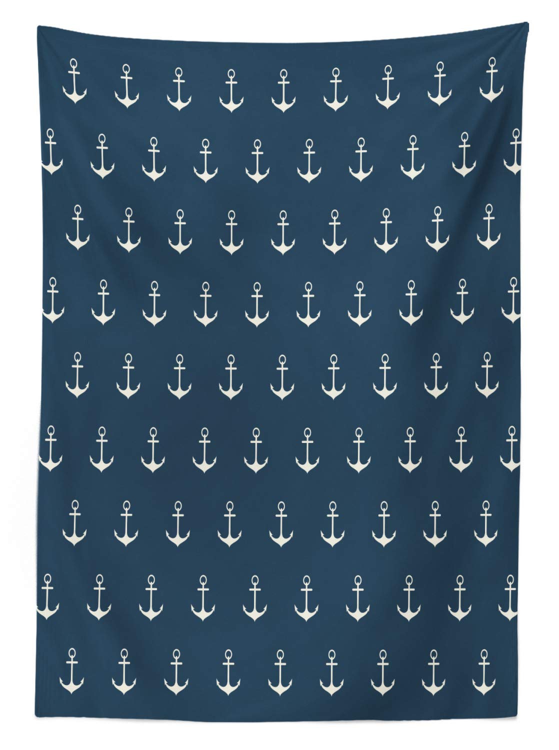 Ambesonne Nautical Anchor Tablecloth - Waterproof Outdoor Picnic Table Cover with Classic Sailor Design, 58x84 Inch Blue & White Striped - Perfect for Beach Parties, BBQs, and Backyard Dining
