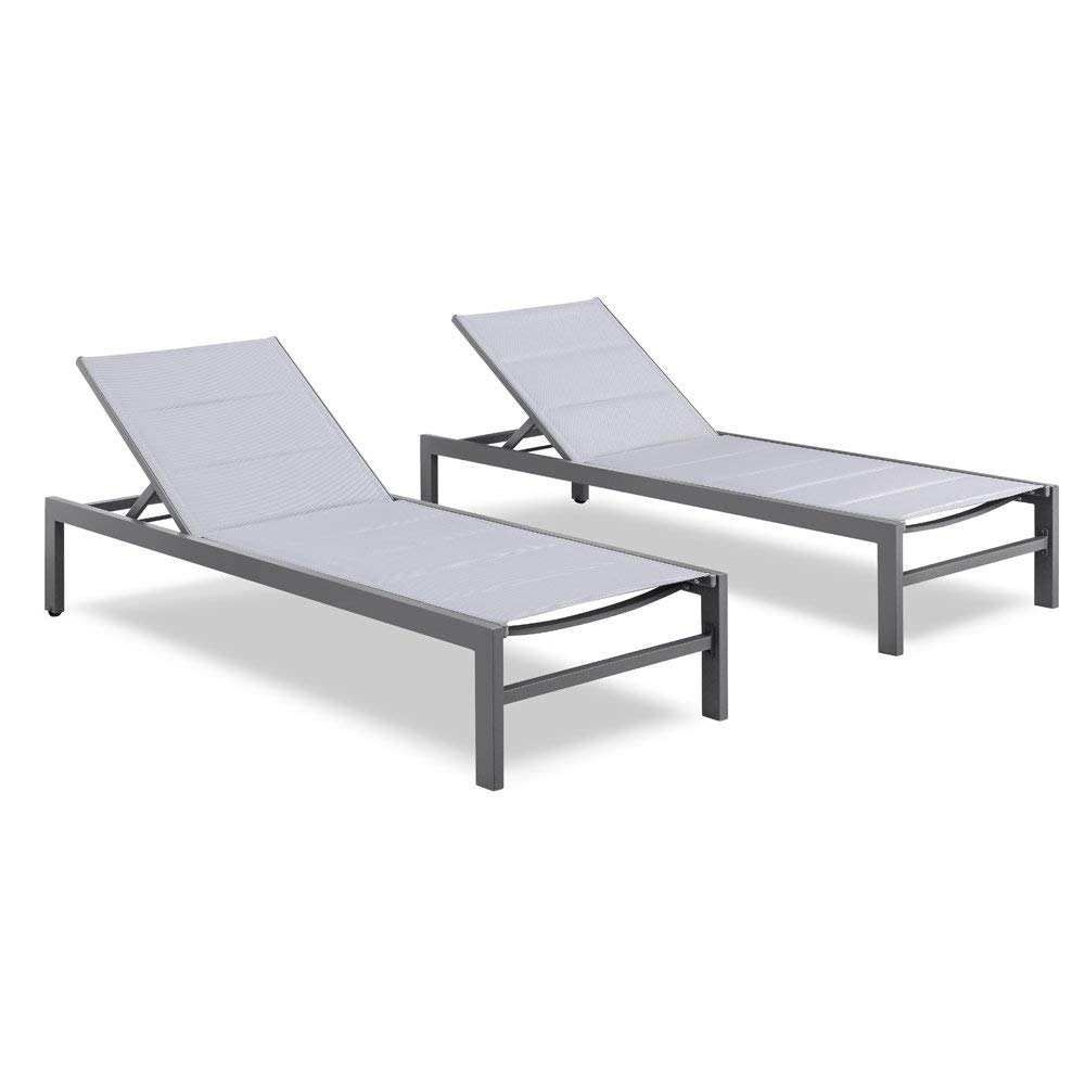 **Ulax Outdoor Chaise Lounge Chair Set of 2 - Light Grey Aluminum Patio Lounge with Wheels, Reclining Poolside & Beach Furniture for Backyard, Balcony, Deck - Perfect for Sunbathing & Relaxing**