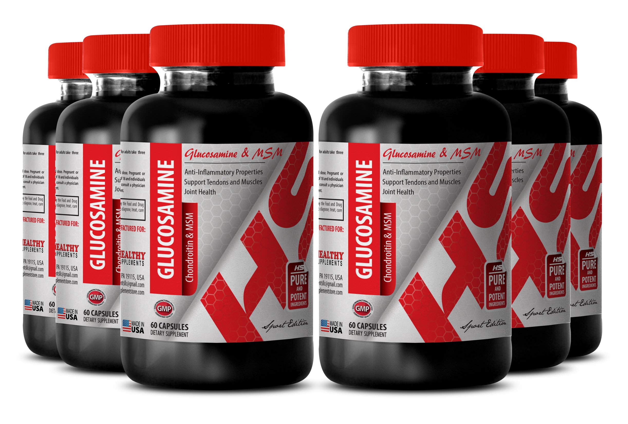 Premium Glucosamine and MSM 3230mg Supplement - Joint Support for Athletes & Active Lifestyles - 6 Bottles (180 Capsules) - Ideal for Workout Recovery & Joint Mobility