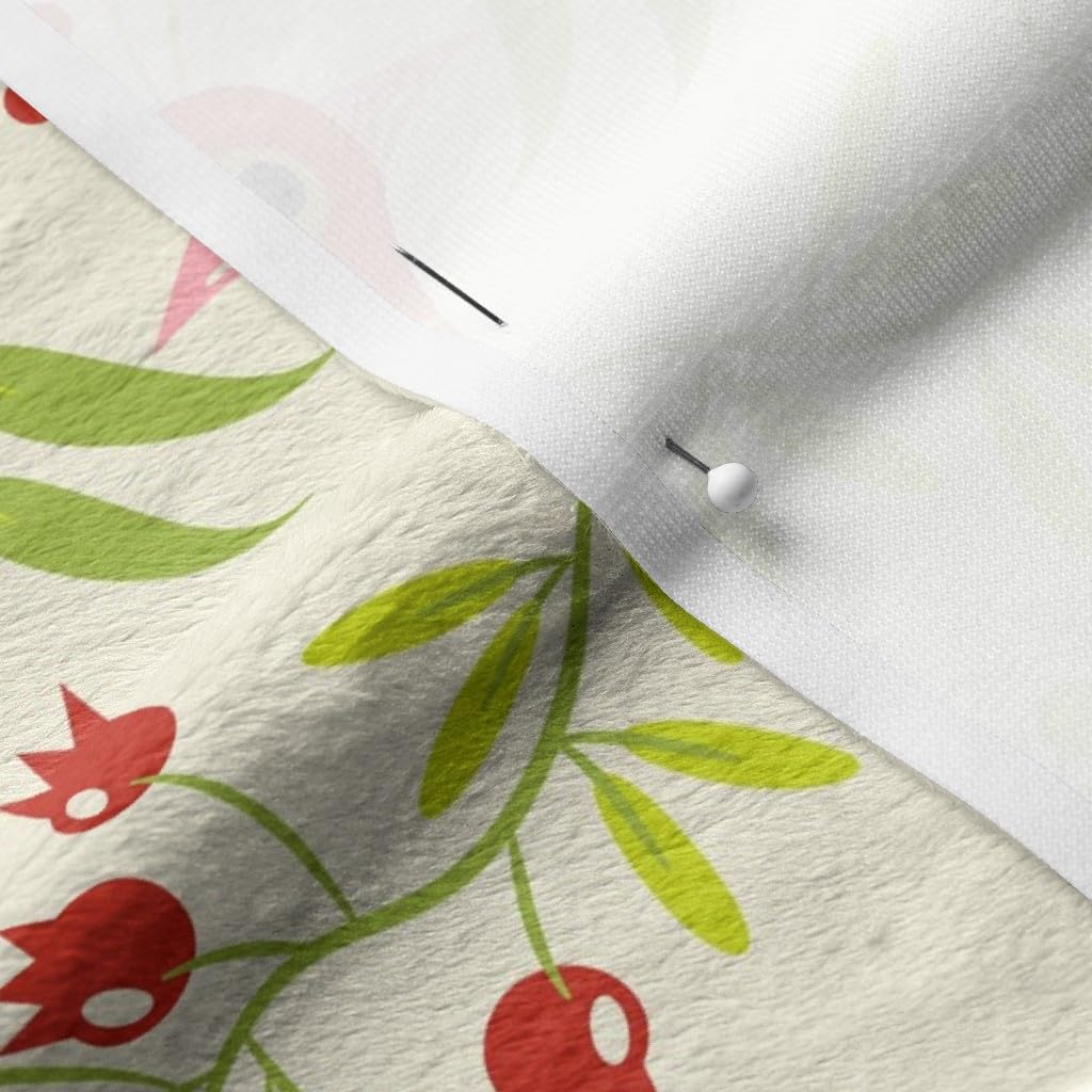 Birds Berries Blooms Holiday Christmas Printed Minky Fabric Fat Quarter - Soft Plush Fabric for Sewing Baby Blankets, Quilts, and DIY Projects - Perfect for Holiday Decor, Home Decor, and Gift Making