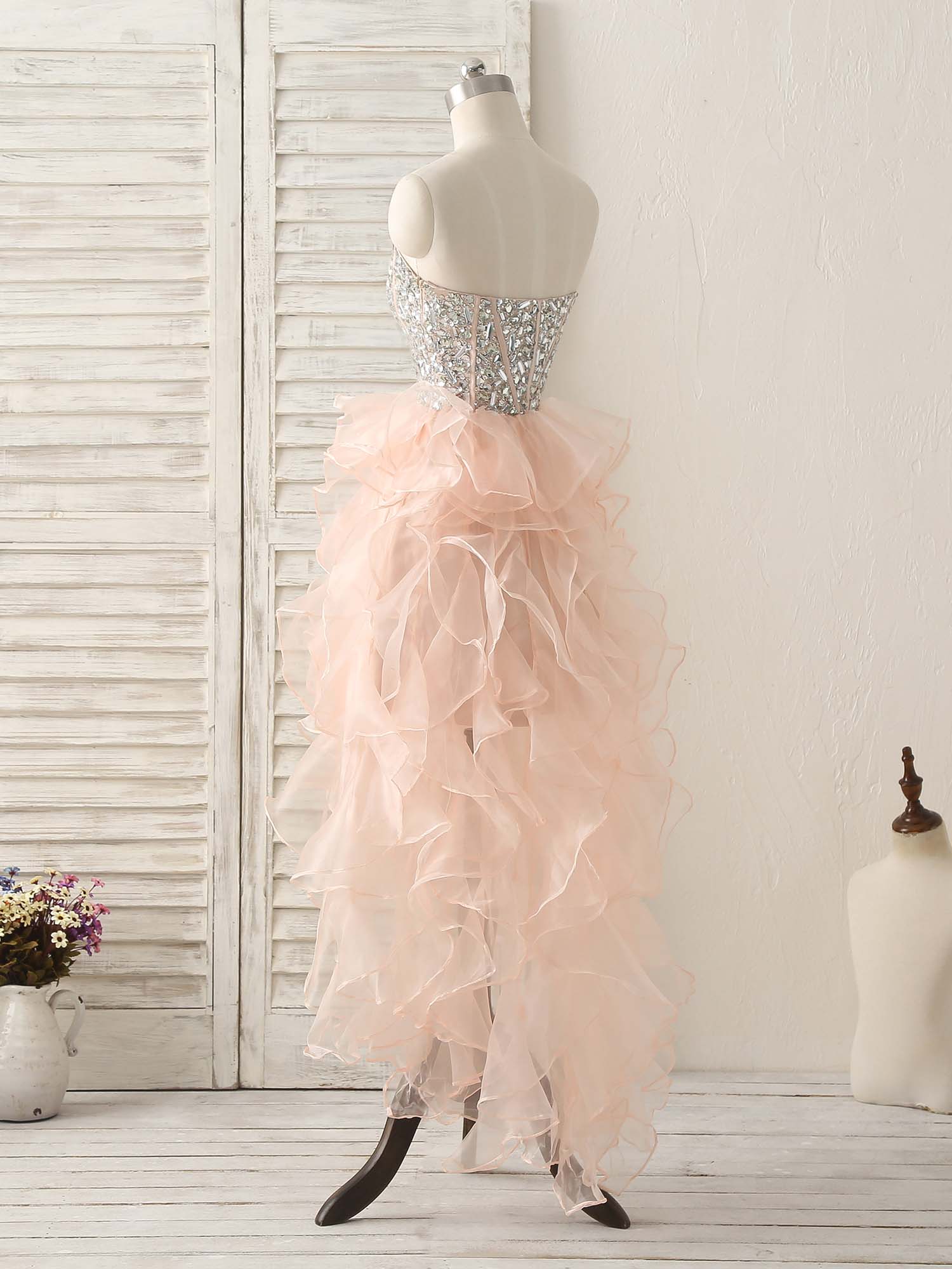 Elegant Pink Sweetheart Neck Rhinestone Organza Prom Dress for Homecoming & Formal Events - Perfect for Dances, Parties & Special Occasions