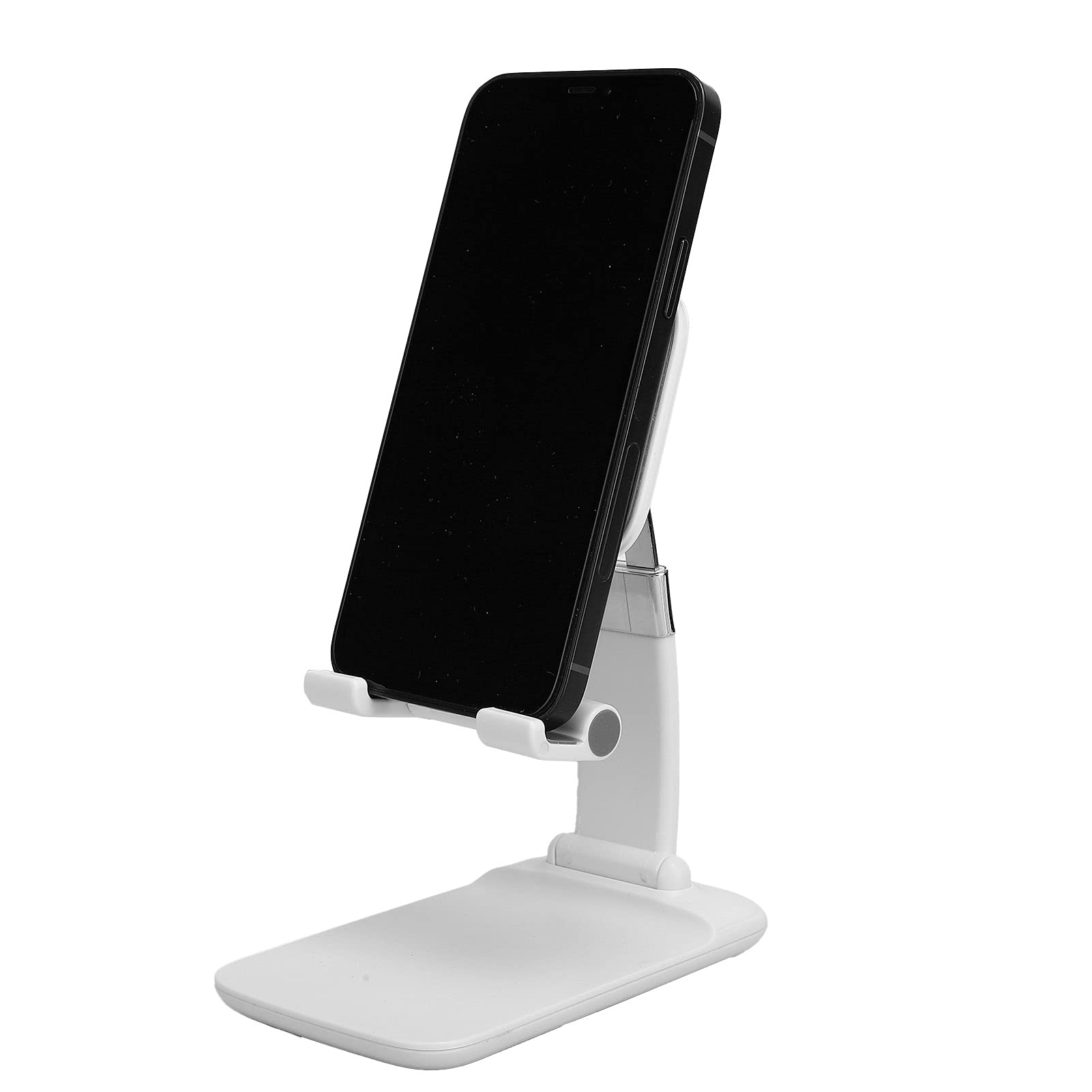 Premium Zinc Alloy Desktop Phone Holder - Universal Adjustable Stand for iPhone, Samsung & Tablets | Space-Saving Design for Office, Home & Car Use (White)