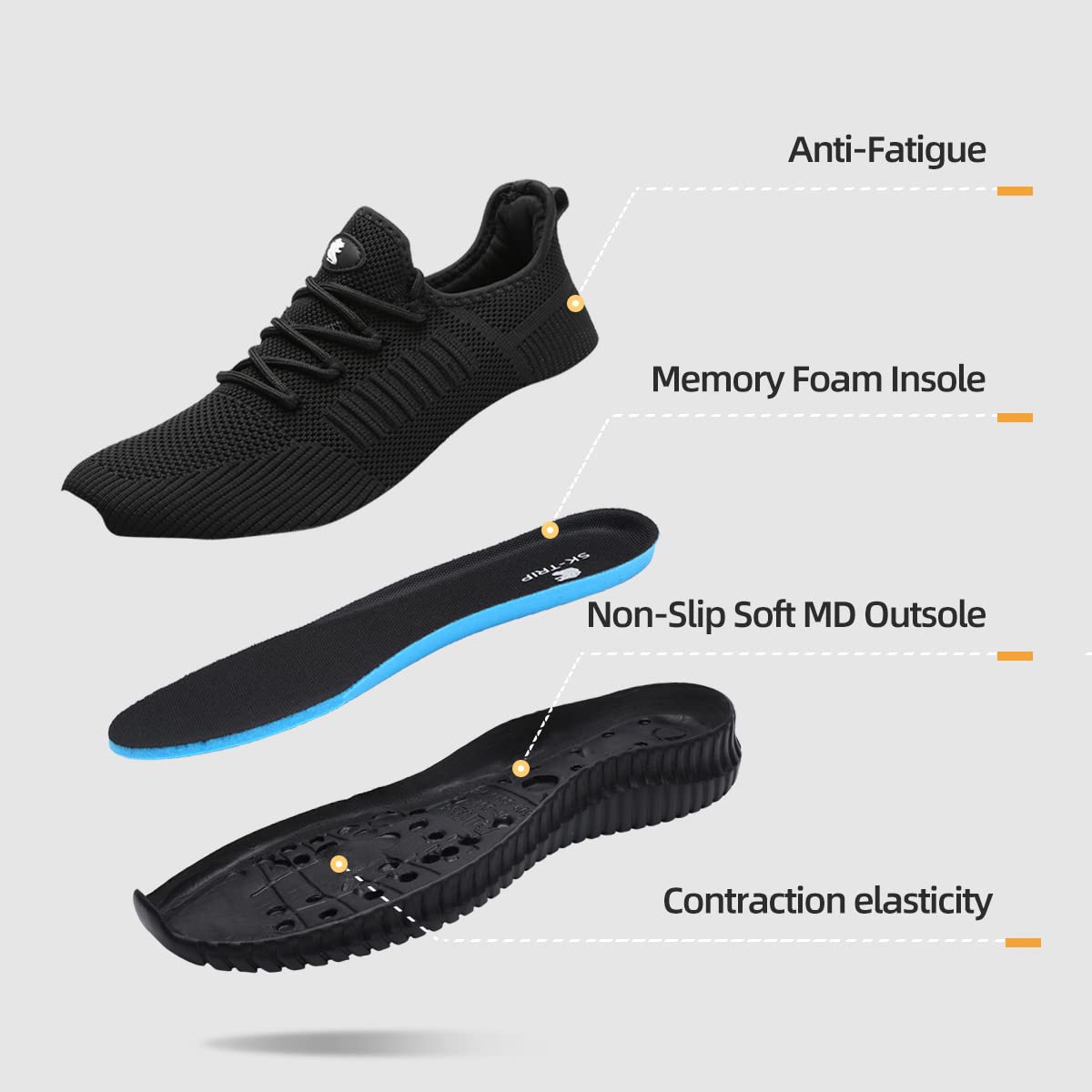 SK·TRIP Women's Walking Shoes - Lightweight Breathable Flyknit Mesh Running Shoes for Women, Non-Slip Gym Sneakers with Cushioning Support - Perfect for Jogging, Tennis, Workout & Casual Wear