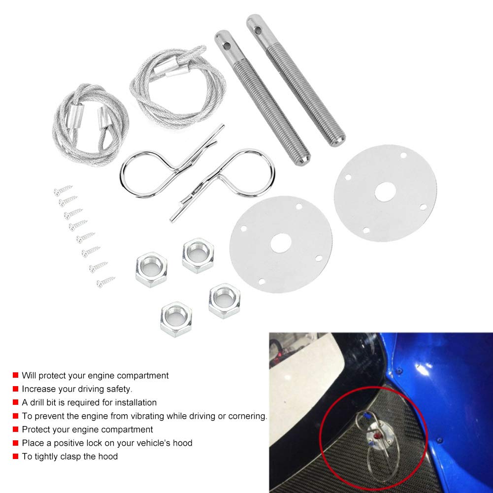 Stainless Steel Hood Pin Plate Lock Kit - Car Bonnet Lock Clip Set for Modified Vehicles | Secure Engine Hood for Racing, Off-Road & Custom Builds