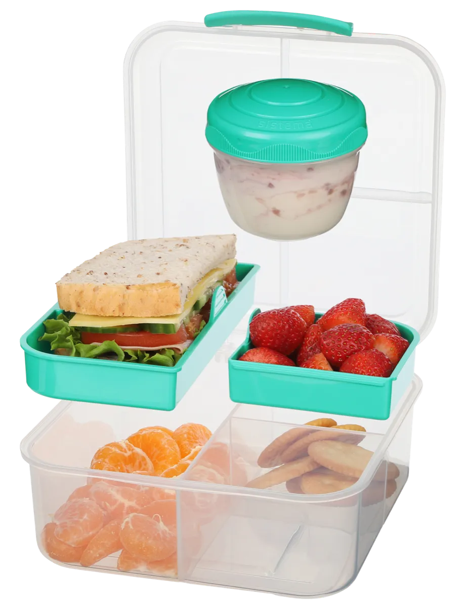 1.25L Bento Cube Lunch Box with Yogurt Pot - Teal Color Leak-Proof Food Container for Office, School & Picnic