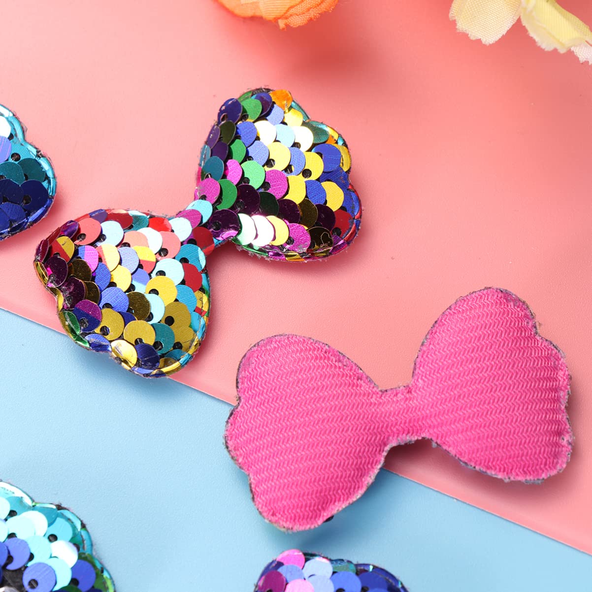 5pcs DIY Bowknot Hair Accessories with Sequin Mermaid Scale Patches - Perfect for Crafting, Party Decorations, and Kids' Costume Design