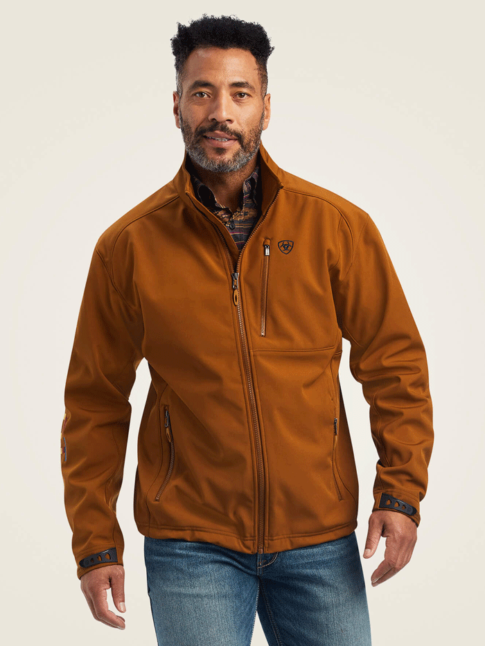 Ariat Men's Logo 2.0 Softshell Jacket - Waterproof Windbreaker for Outdoor Activities - Chestnut Brown for Hiking, Camping & Casual Wear