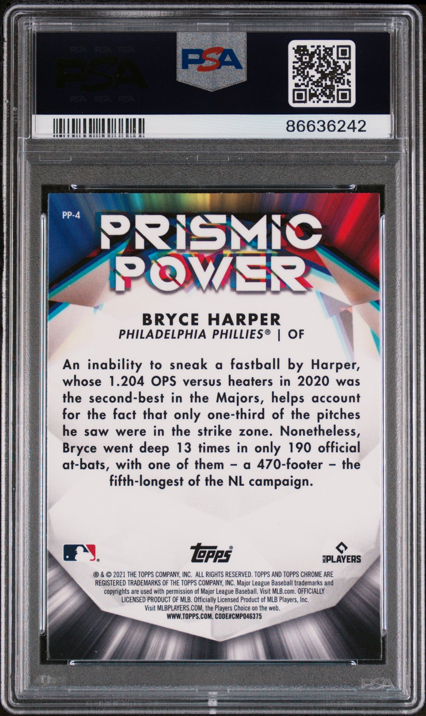 2021 Topps Chrome Prismic Power Bryce Harper #PP4 PSA 10 Gem Mint Baseball Card - Perfect for Collectors, Investors & Sports Memorabilia Enthusiasts