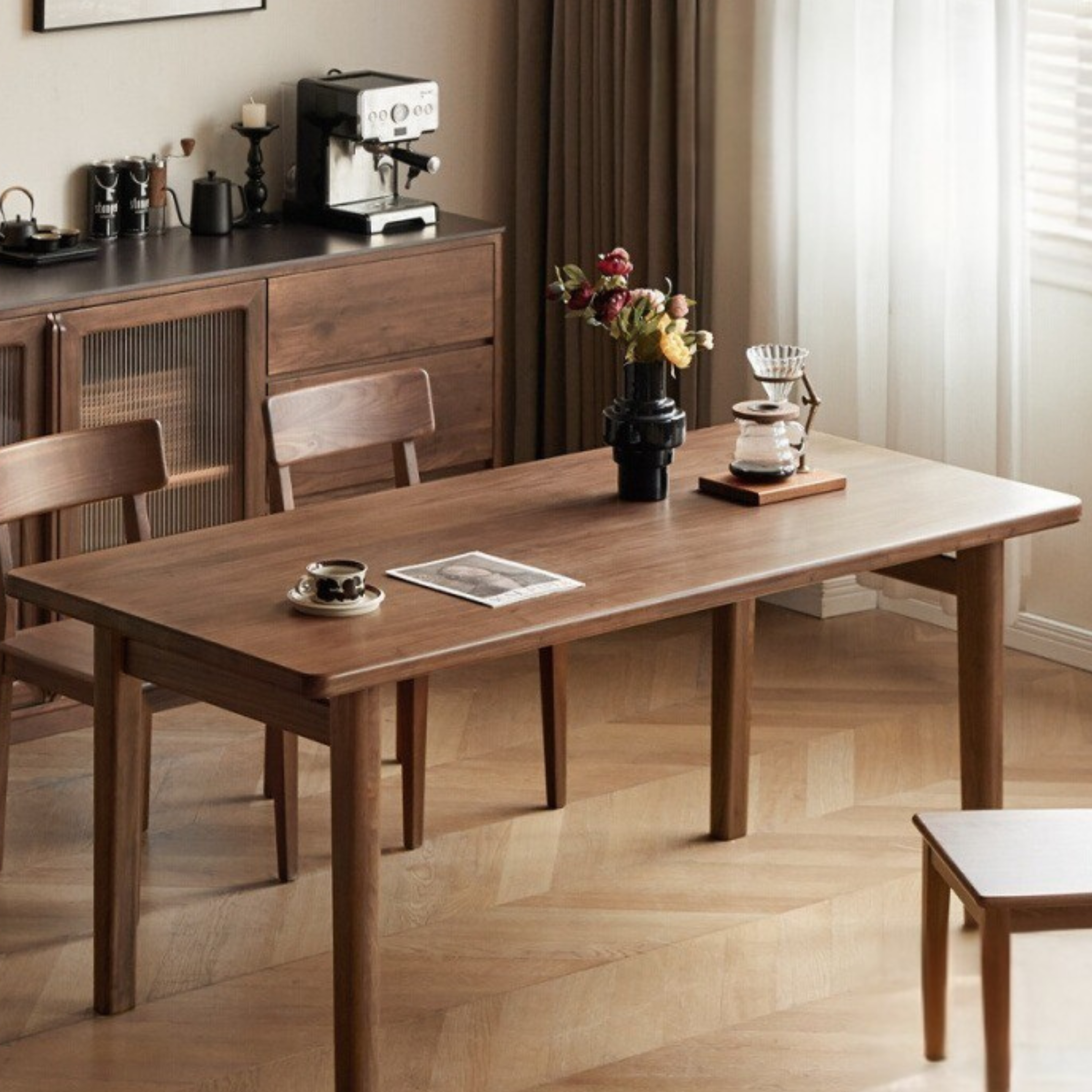 Premium Black Walnut Solid Wood Modern Dining Table - Large Rectangular Farmhouse Style for Kitchen, Dining Room & Open Concept Living Spaces