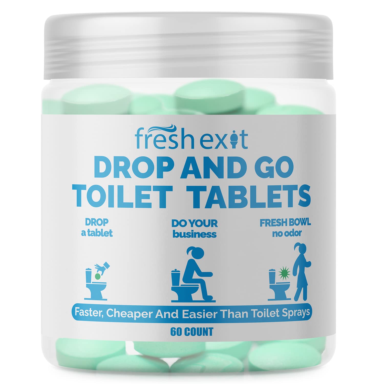 FreshExit Toilet Cleaning Tablets - 60 Count | Citrus Scented Toilet Bowl Cleaner Drops | Eliminates Odors Instantly | No Spray Needed | Bathroom & RV Use | Eco-Friendly Alternative to Poop Spray