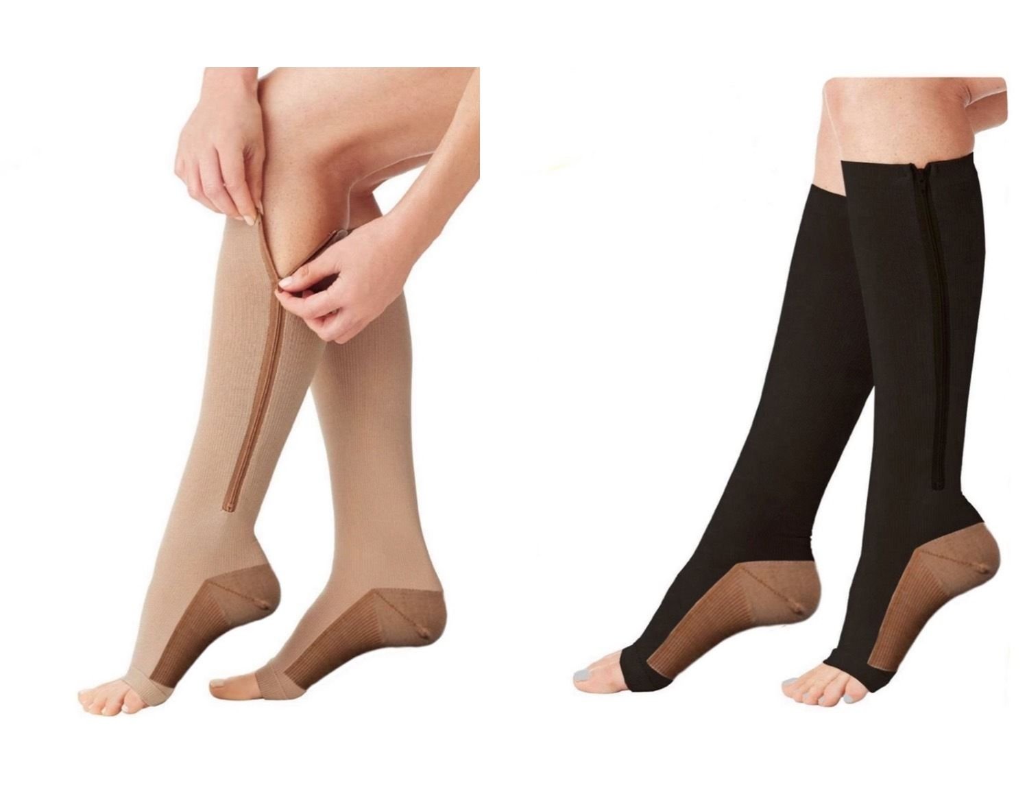Zippered Medical Compression Socks for Women & Men - 20-30 mmHg Graduated Support - 1 Pair Zipper Stockings for Circulation, Swelling, Travel & Recovery