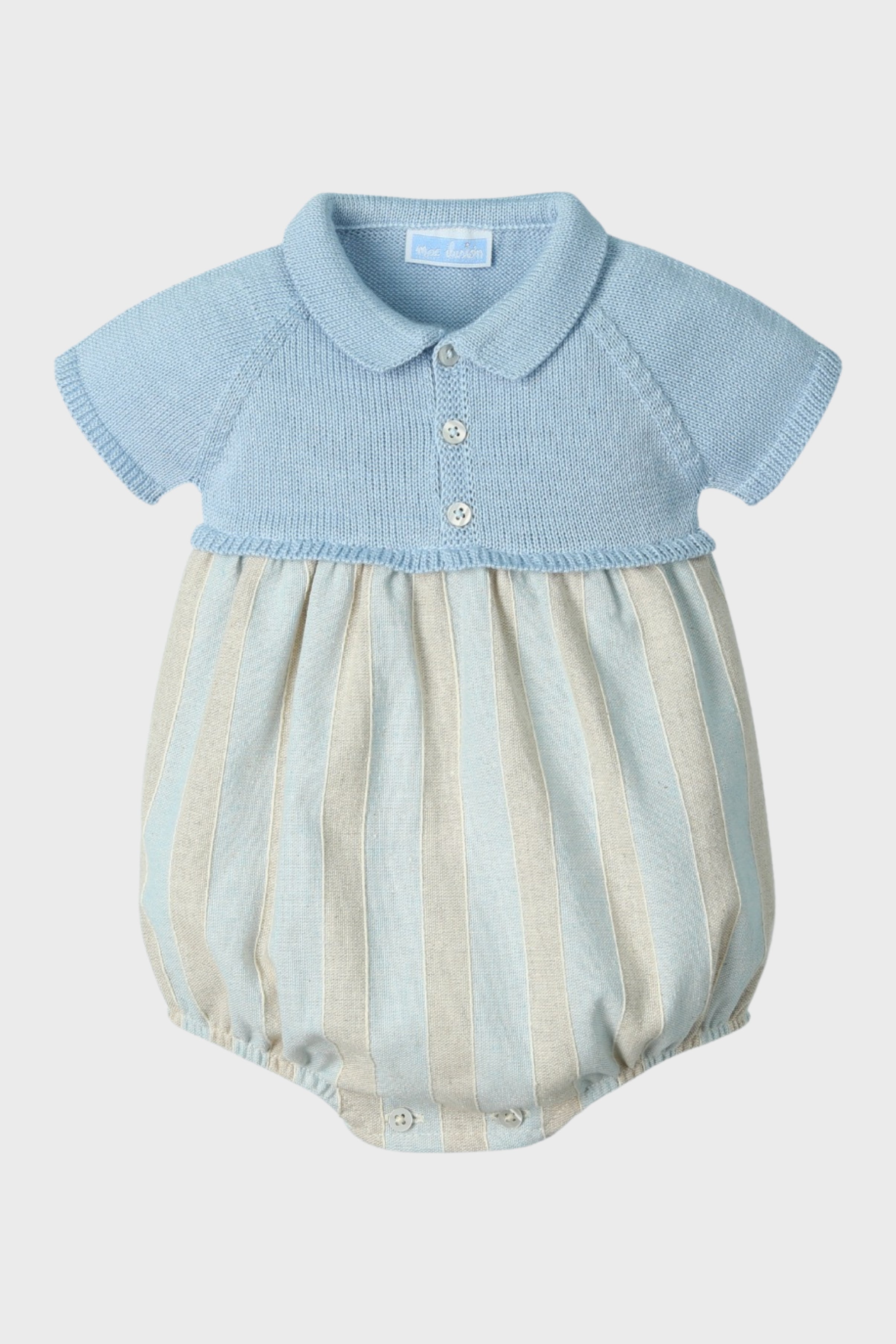Romeo Powder Blue Half Knit Striped Romper - Baby Boys' Casual Outfit for Playdates & Photoshoots