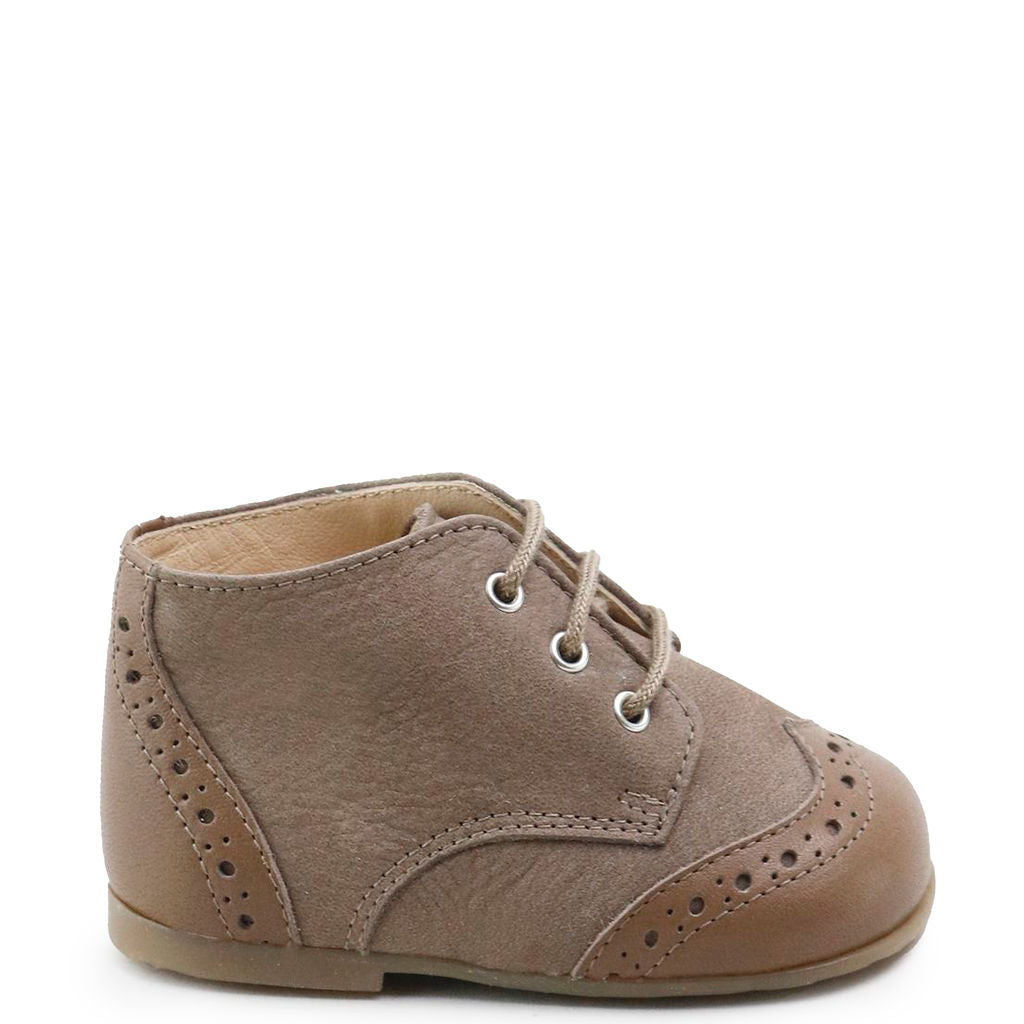 Premium Stone Taupe Wingtip Baby Booties – Soft Leather First Walkers for Boys & Girls – Perfect for Special Occasions & Photo Shoots