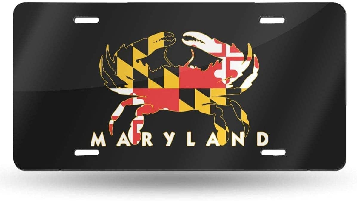 Maryland Crab Flag 3D Custom Aluminum License Plate - 6x12 Inch Novelty Vanity Tag with 4 Holes - Perfect for Cars, Trucks, Boats & Gifts for Crab Lovers