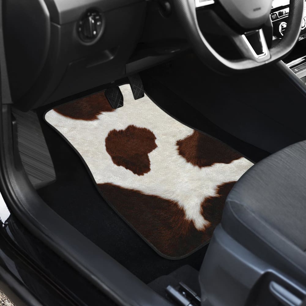 Premium Brown Cowhide Printed Car Floor Mats - Waterproof & Non-Slip - Universal Fit for Cars, SUVs & Trucks - Perfect for Road Trips, Daily Commute & Off-Road Adventures