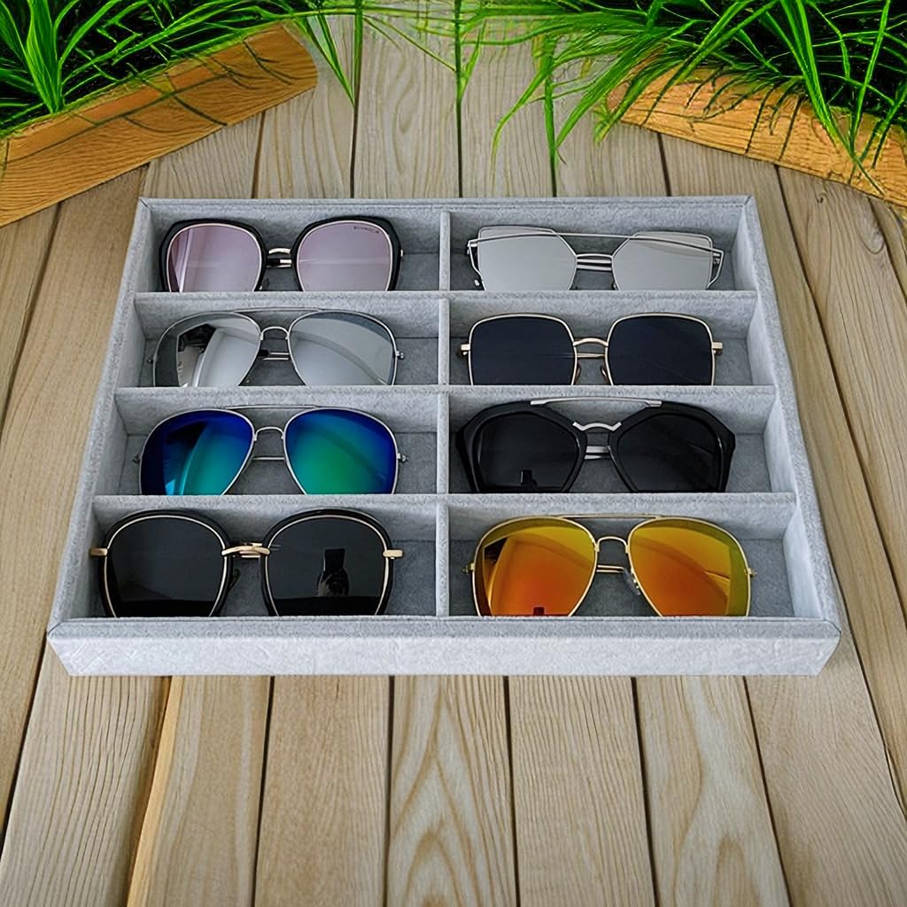 Premium Velvet Grey Jewelry Tray - Stackable Eyewear Organizer & Drawer Insert Divider for Sunglasses, Watches, Rings - Perfect for Bedroom Vanity, Travel Case & Gift Box Organization