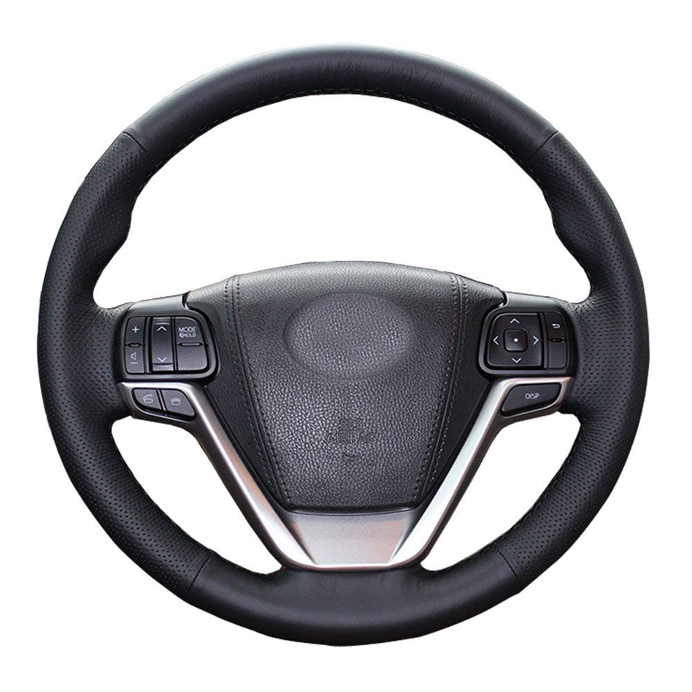 Premium DIY Stitch Steering Wheel Cover for Toyota Sienna (2015-2020) & Highlander (2014-2019) - 15 Inch Microfiber Leather with Black Stitching - Custom Fit Car Interior Accessory for Comfort & Style Upgrade