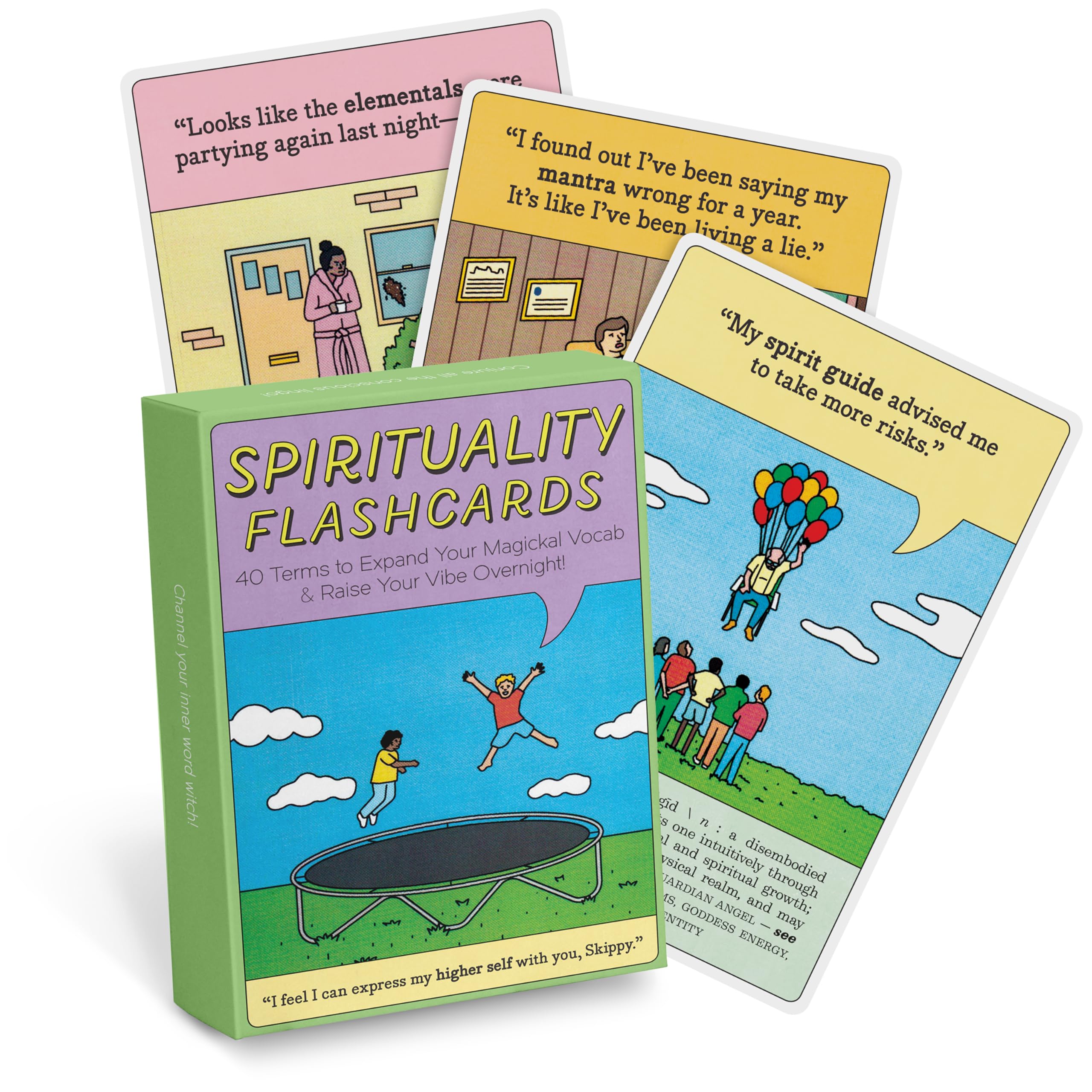 Knock Knock Spirituality Flashcards Deck - 40 Illustrated Cards with Funny Spiritual Terms in Zen Gift Box | Perfect for Meditation, Yoga, Mindfulness & Gift Giving