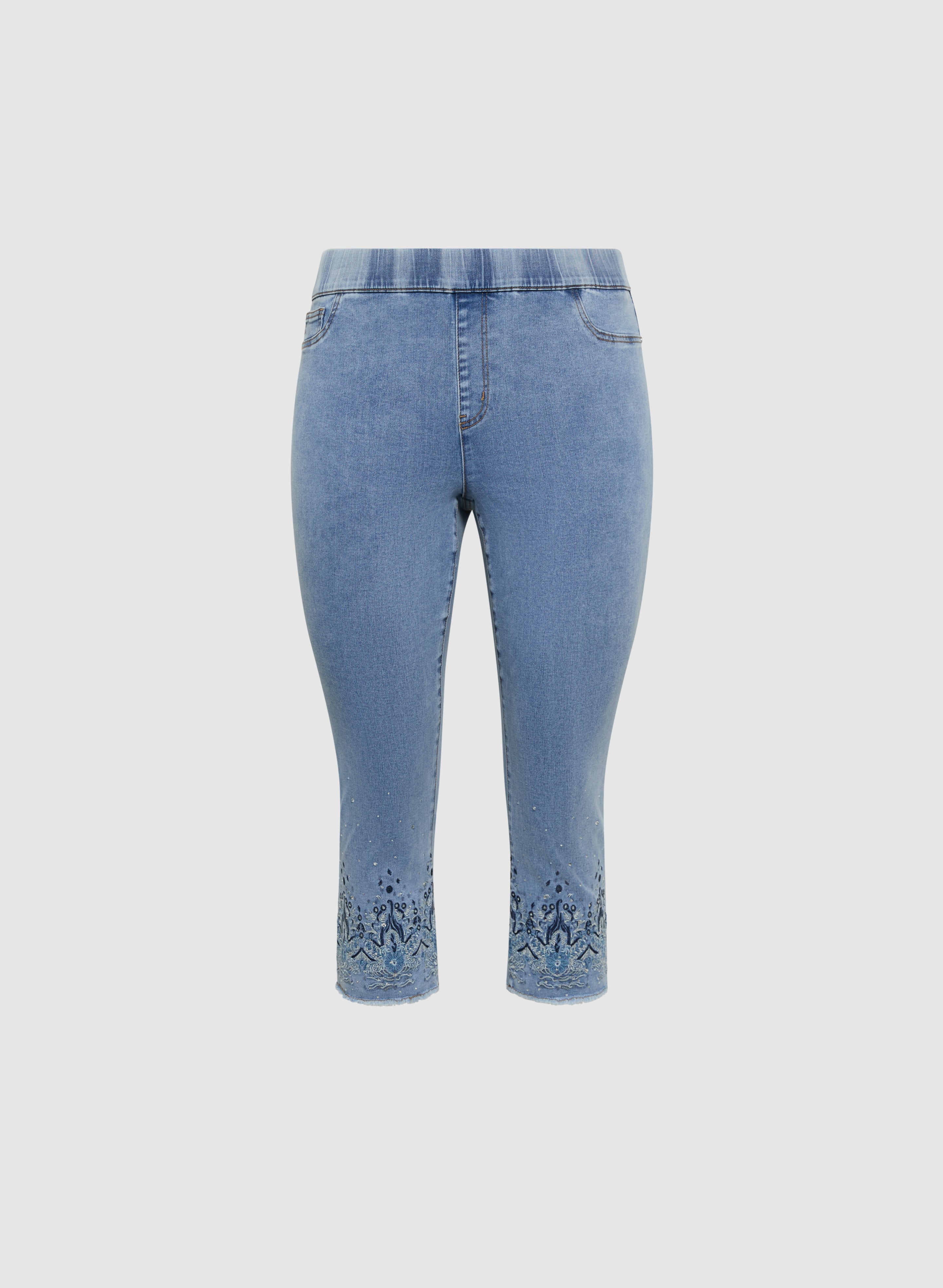 Embellished Denim Capris for Women - Stylish Distressed Cropped Jeans with Rhinestone Details | Perfect for Casual Outfits, Summer Fashion & Boho Chic Looks