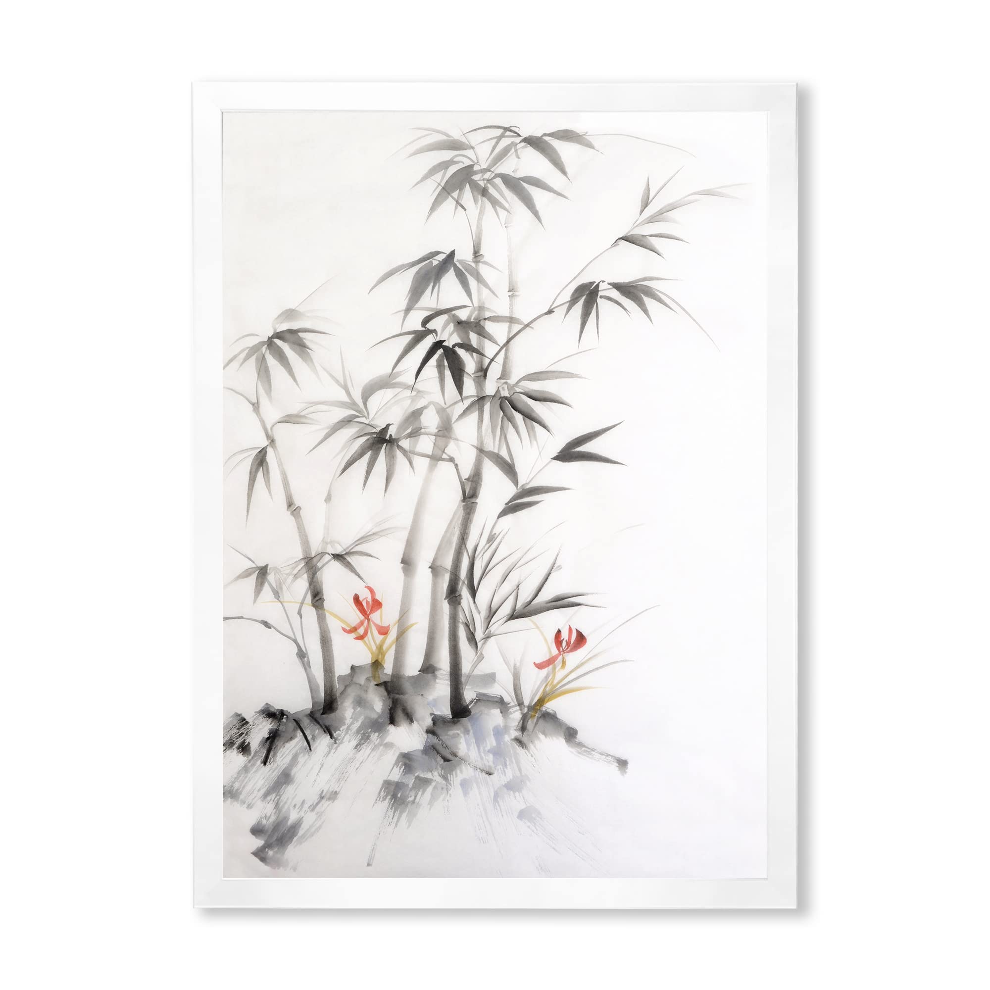 DesignQ Vintage Monochrome Bamboo III Traditional Framed Wall Art - Asian Inspired Home Decor for Living Room, Bedroom & Office