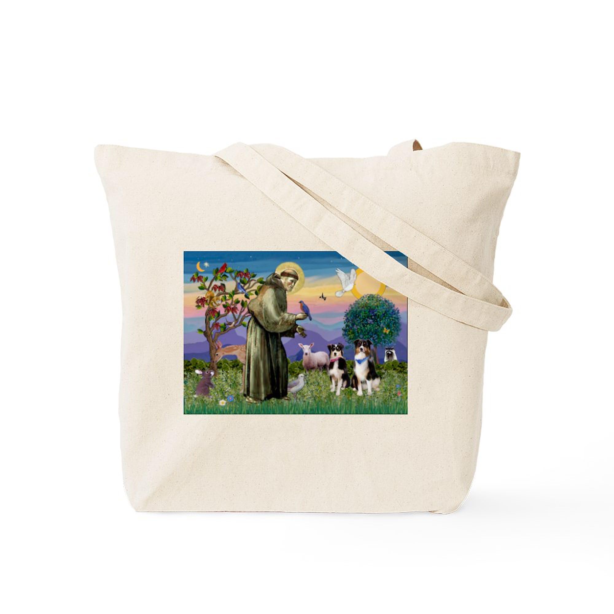 St Francis & Two Aussies Tote Bag - Natural Canvas Reusable Shopping Bag for Groceries, Beach & Daily Use | Eco-Friendly Cotton Tote by CafePress