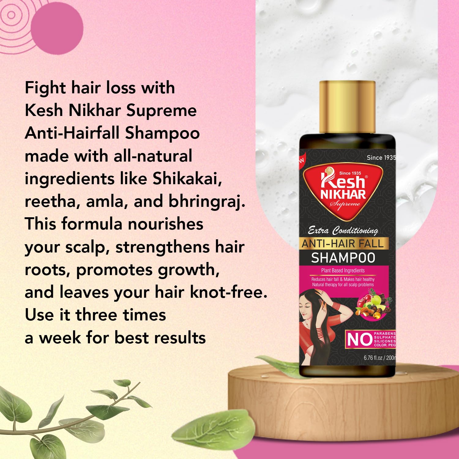 Kesh Nikhar Anti Hair Fall Shampoo for Strong Hair Growth - Caffeine Enriched Hair Therapy to Hydrate, Moisturize & Repair Hair Roots (Pack of 2 x 400ml) - Perfect for Daily Use & Damaged Hair Care