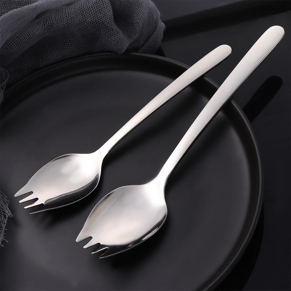 2 Pack Stainless Steel Sporks - 7.48/8.27 Inch Long Handle Reusable Utensils for Dessert, Ice Cream, Salad & Picnic | Perfect for Camping, Travel & Outdoor Dining