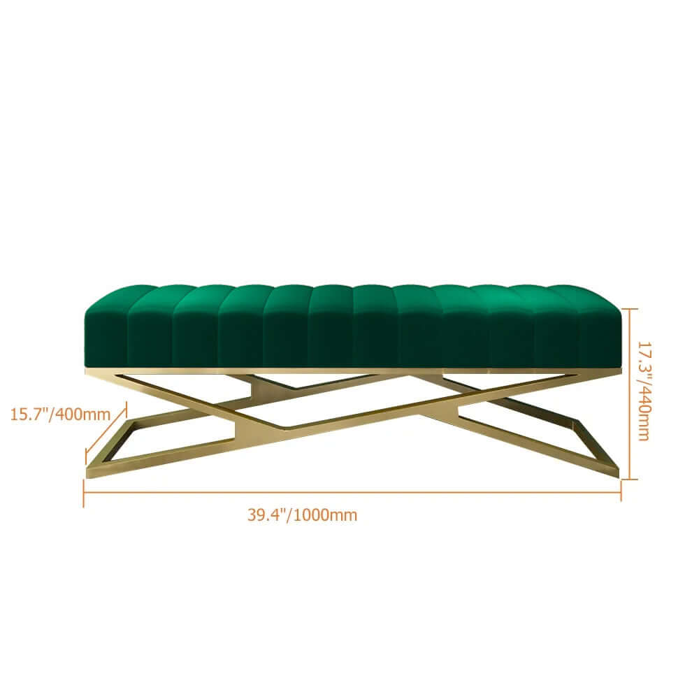 Modern Velvet Upholstered Bedroom Bench with Gold X Base - Orange Storage Ottoman for Bedroom, Living Room & Entryway - Perfect for Seating, Decor & Extra Storage