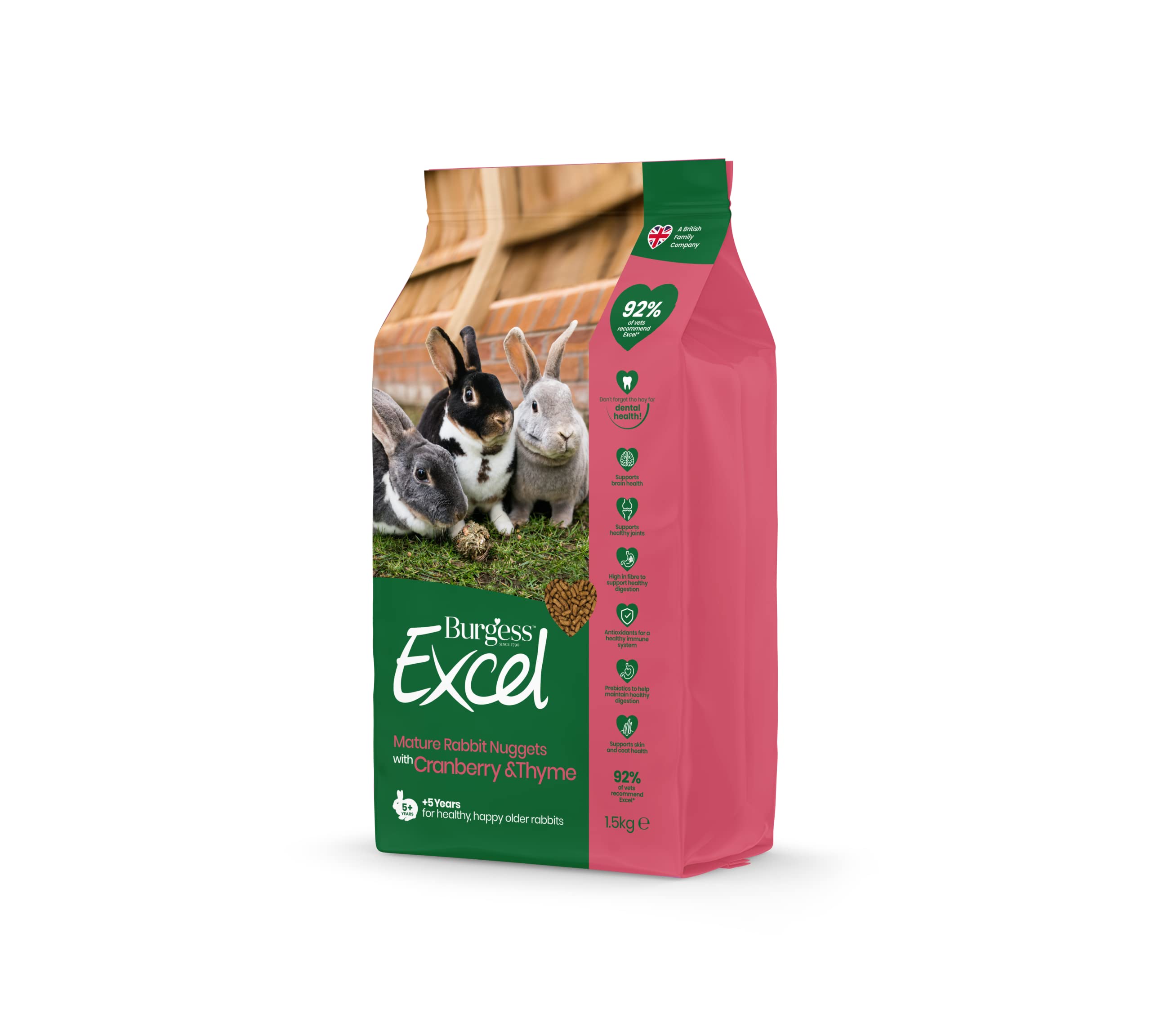 Excel Mature Rabbit Cranberry & Thyme Food - 1.5kg Natural Pellet Diet for Adult Rabbits - Supports Digestive Health & Urinary Care - Ideal for Daily Feeding & Small Pet Nutrition
