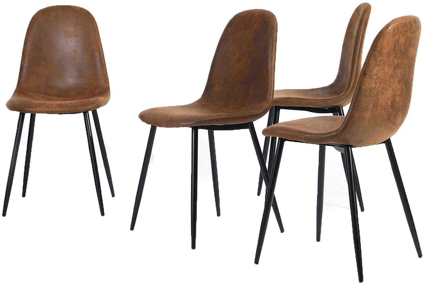 Homy Casa Mid Century Modern Dining Chairs Set of 4 - Dark Brown Upholstered Kitchen & Dining Room Chairs with Black Legs (16.9