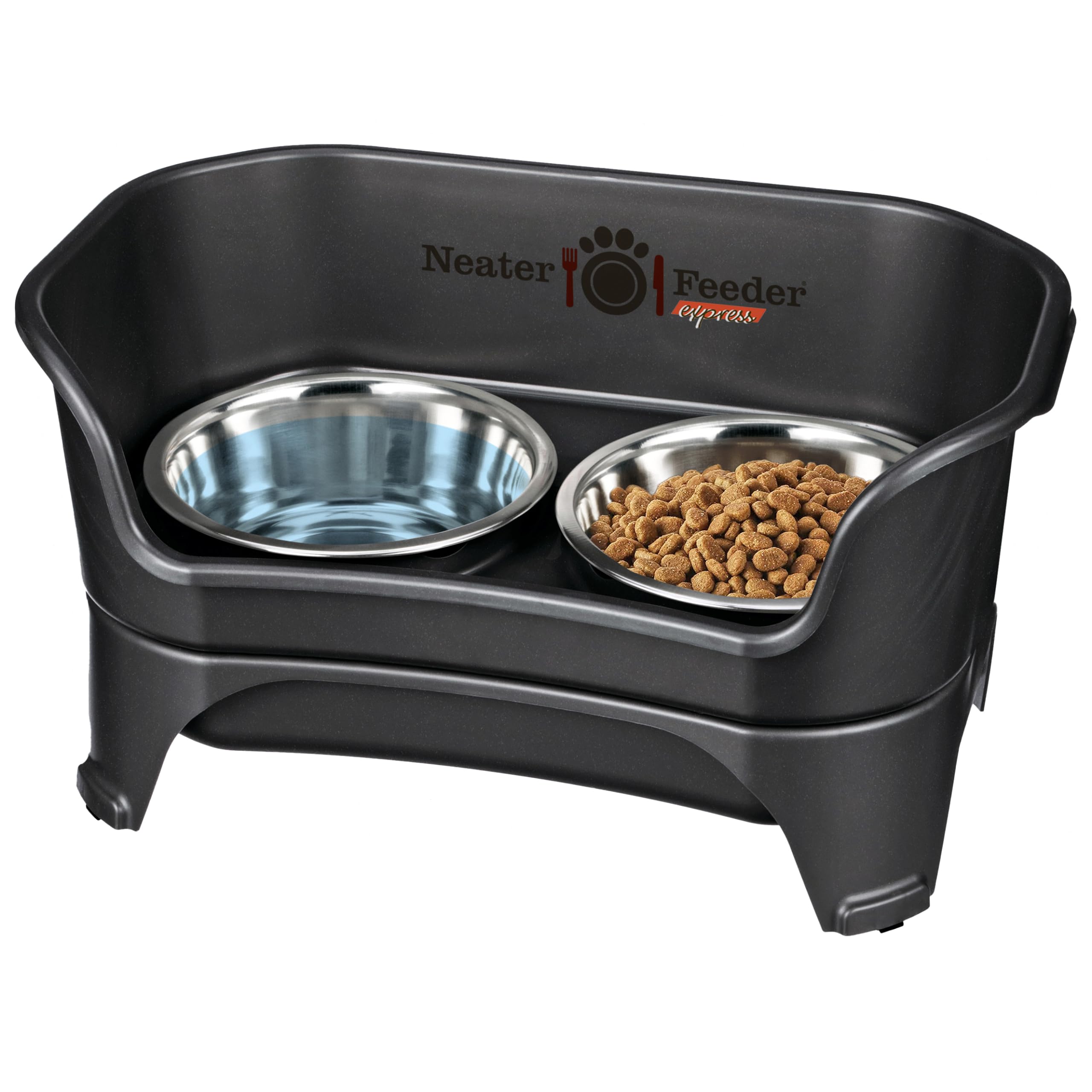 Neater Feeder Express No-Spill Elevated Dog Bowl Set - Stainless Steel Raised Food & Water Bowls for Medium & Large Dogs | Mess-Proof Design, USA Made (Black) | Perfect for Indoor Feeding, Kennels & Homes with Active Pets
