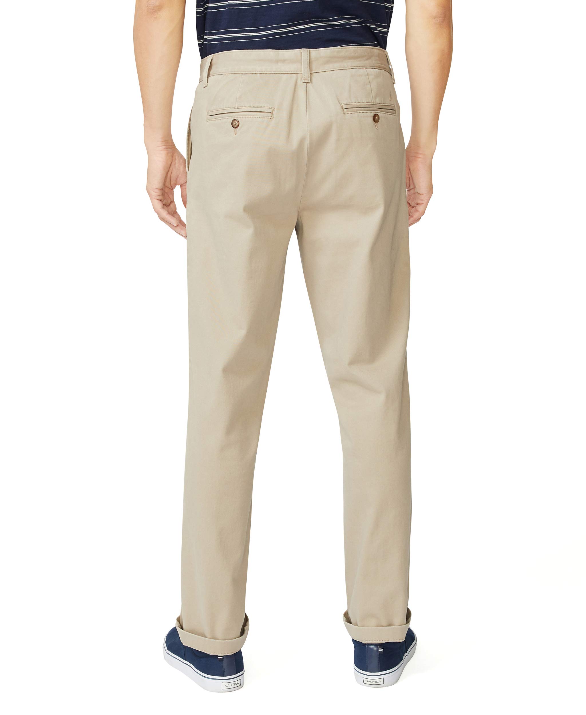Nautica Men's Classic Fit Flat Front Stretch Solid Chino Deck Pants | Comfortable Casual & Work Pants for Office, Travel & Everyday Wear
