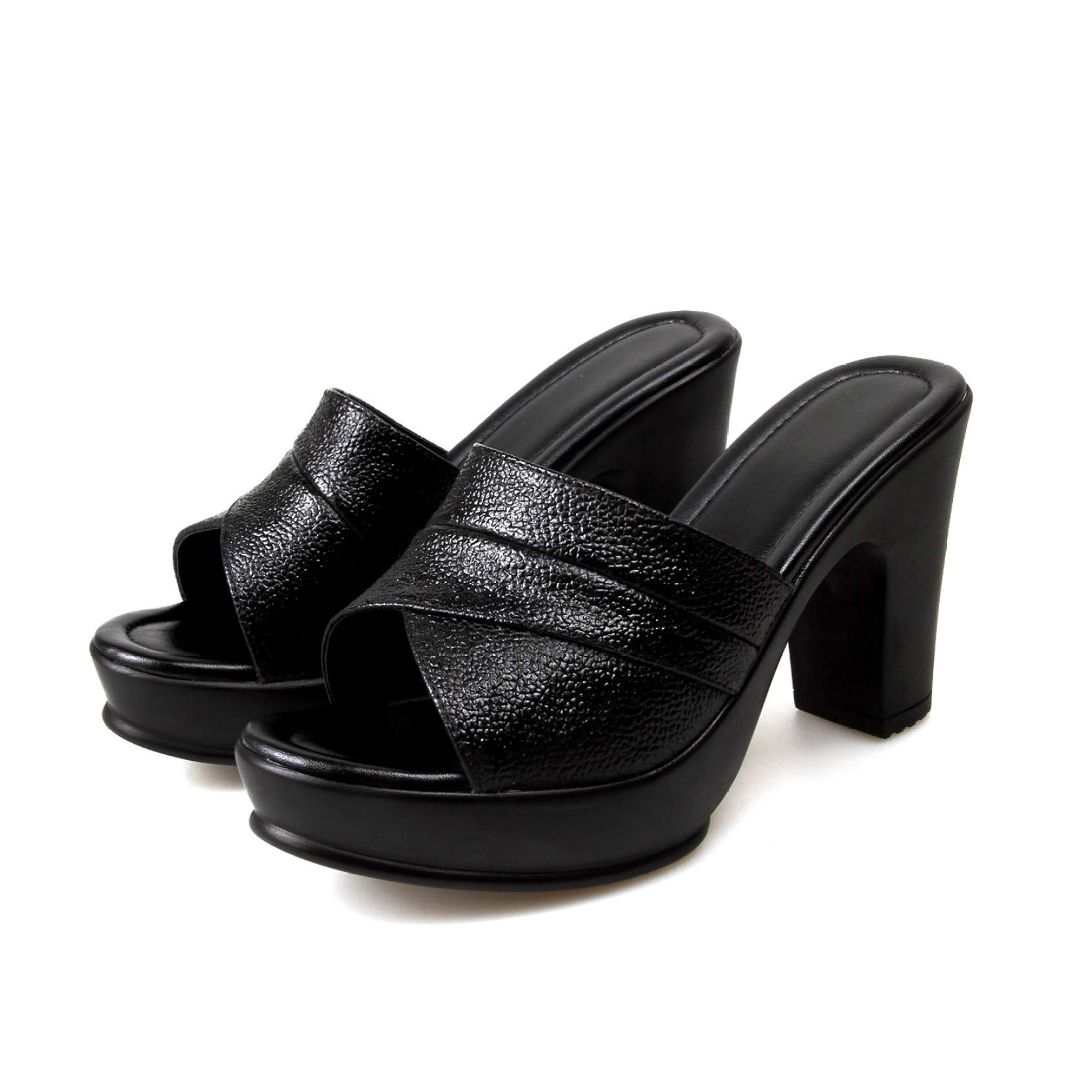 QSCQ Women's Open Toe Slide Sandals - Comfortable Platform Chunky High Heel Pumps Mules - Slip On Backless Dress Shoes for Casual Wear, Beach, and Summer Outfits